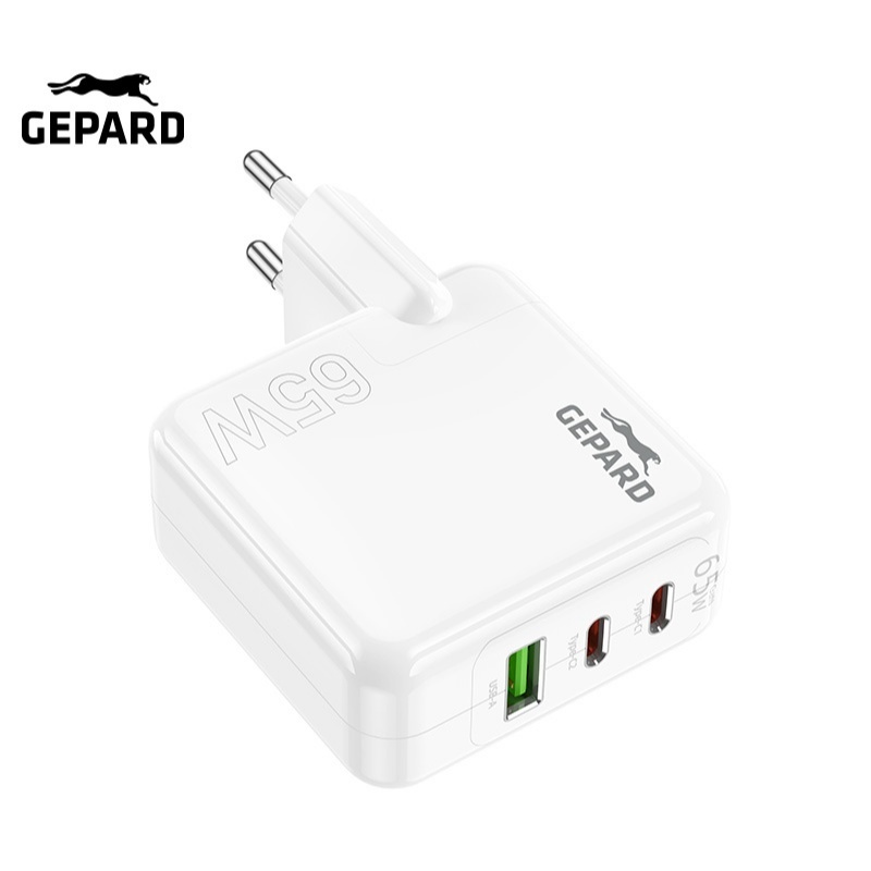GEPARD síťová nabíječka PD 65W 2× USB-C - USB-A Power Delivery bílá