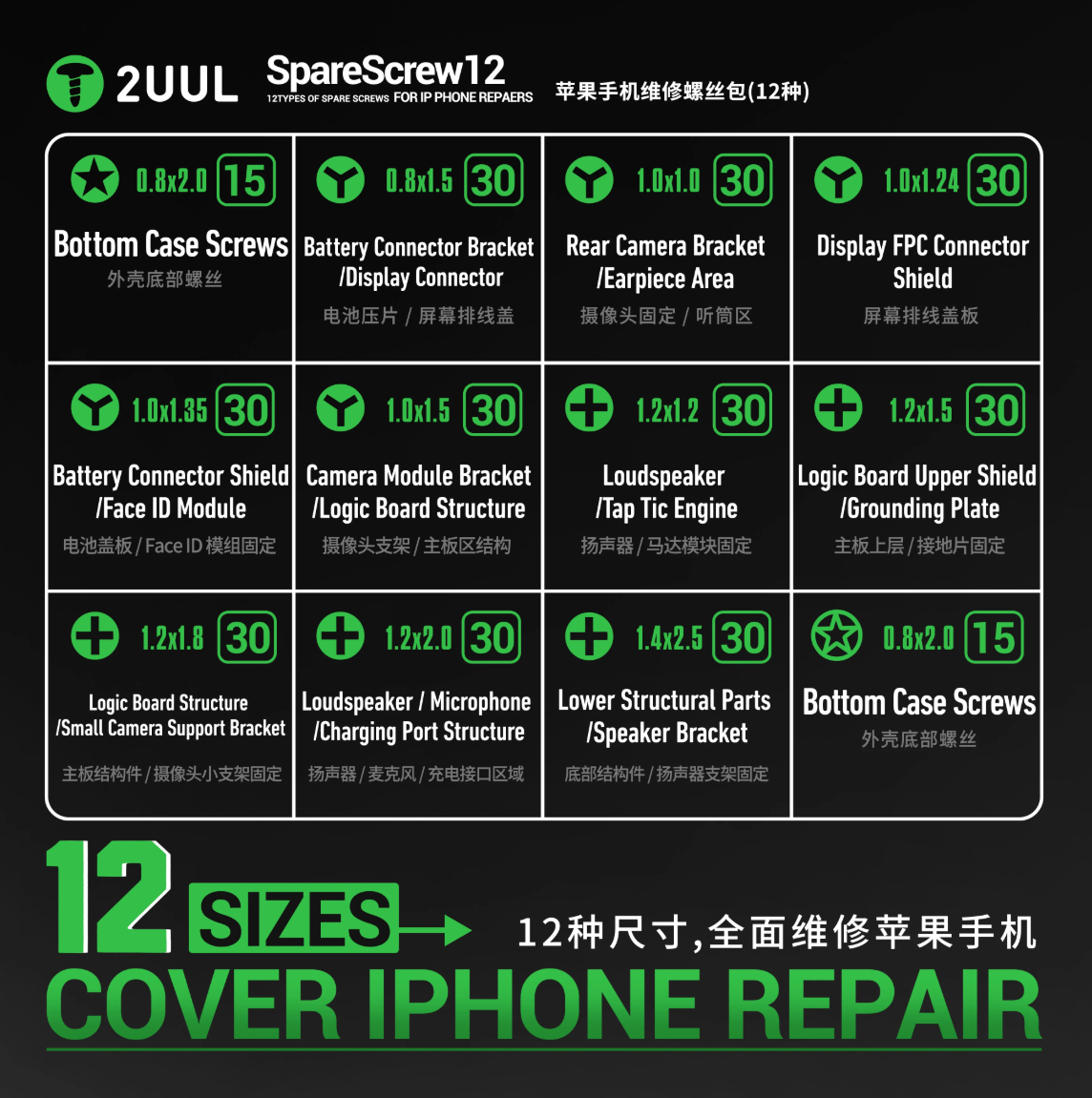 2UUL SpareScrew12 SC22 Sada šroubků pro iPhone 330 kusů