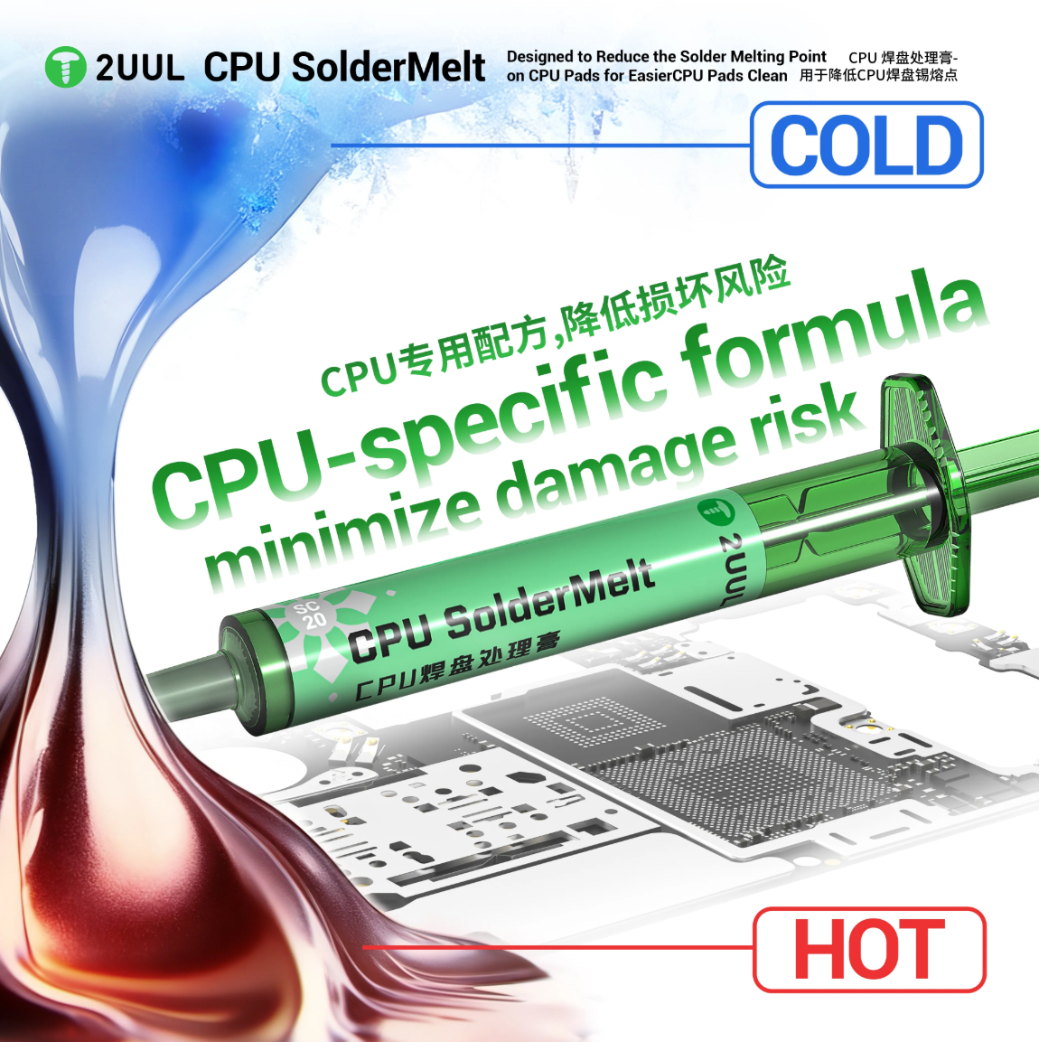 2UUL SolderMelt SC20 Tavidlo pro snadnější čištění pájecích plošek CPU - 2x jehla