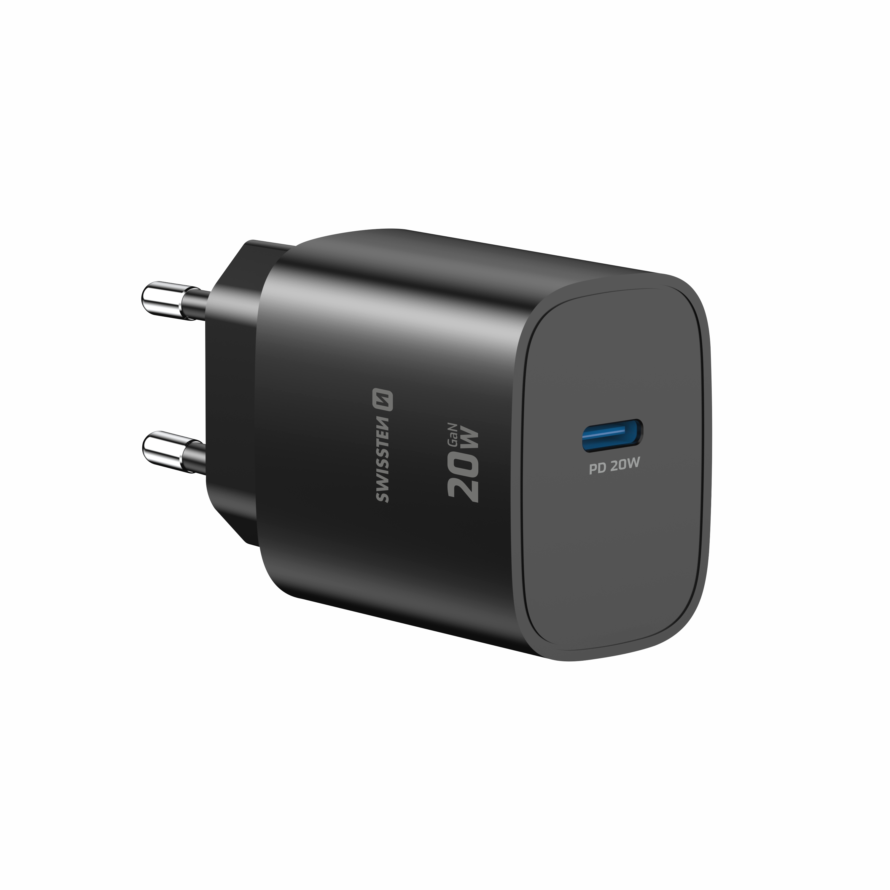 SWISSTEN EDGE GaN síťová nabíječka USB-C 20W černá – Power Delivery rychlonabíjení
