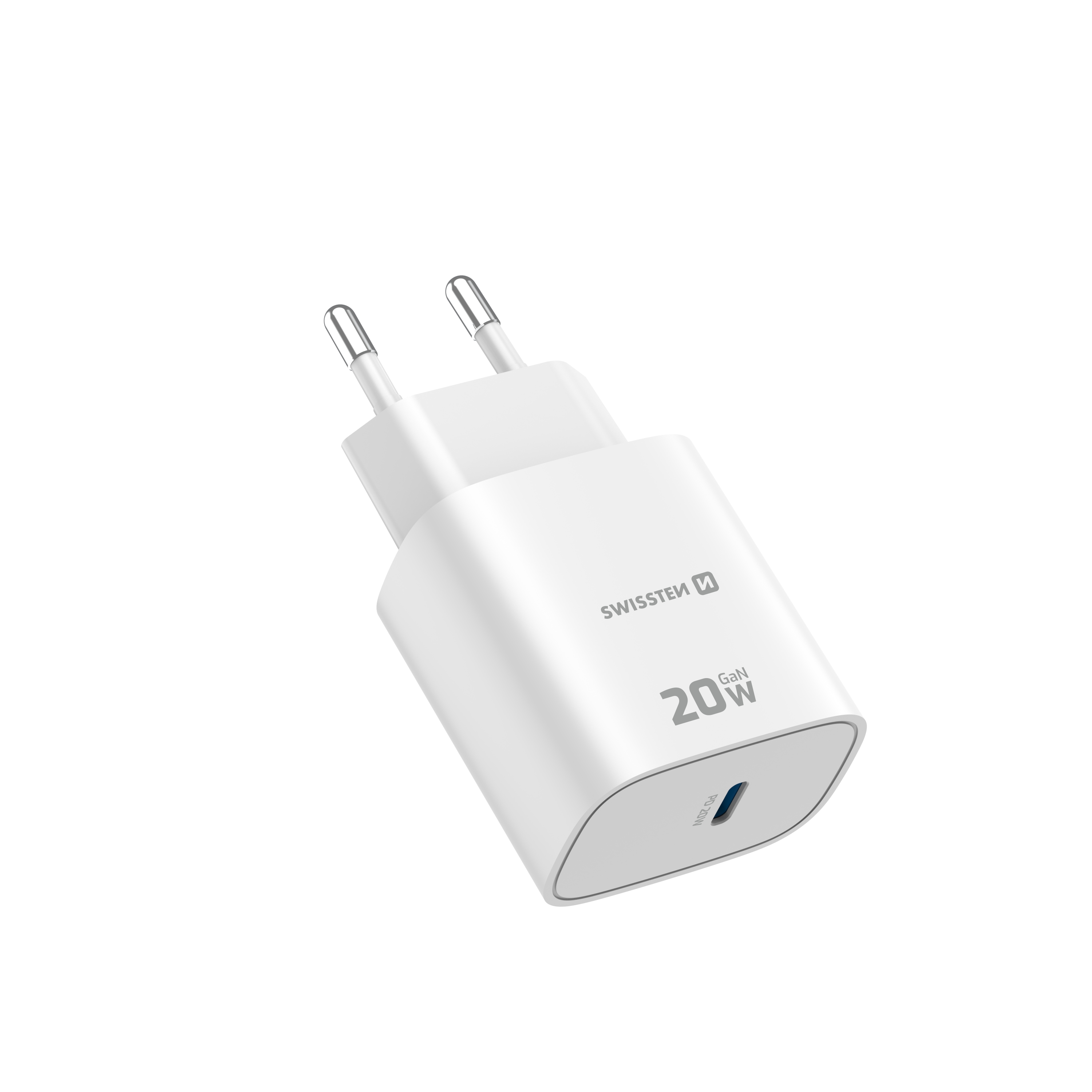 SWISSTEN EDGE GaN síťová nabíječka USB-C 20W – Power Delivery rychlonabíjení bílá