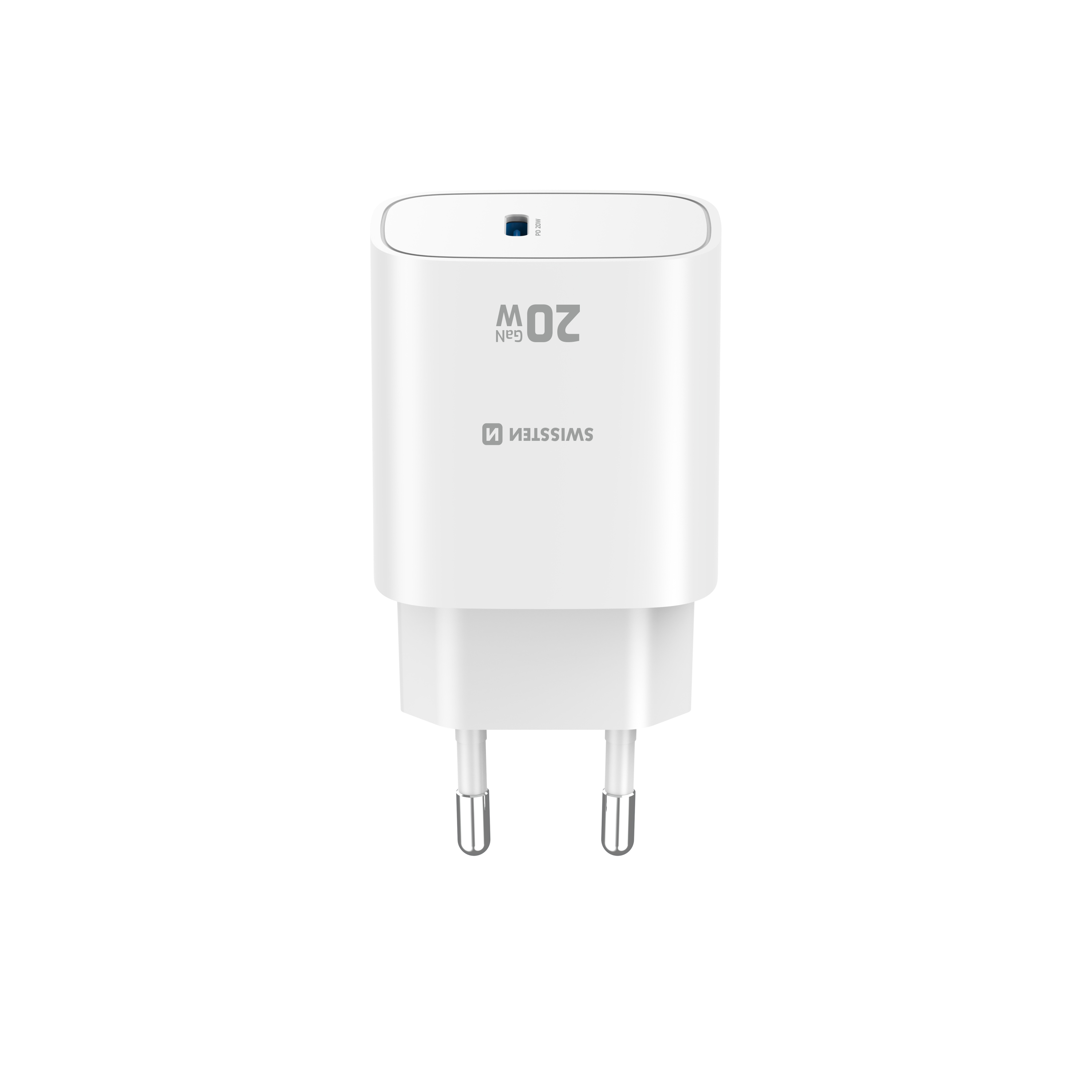 SWISSTEN EDGE GaN síťová nabíječka USB-C 20W – Power Delivery rychlonabíjení bílá