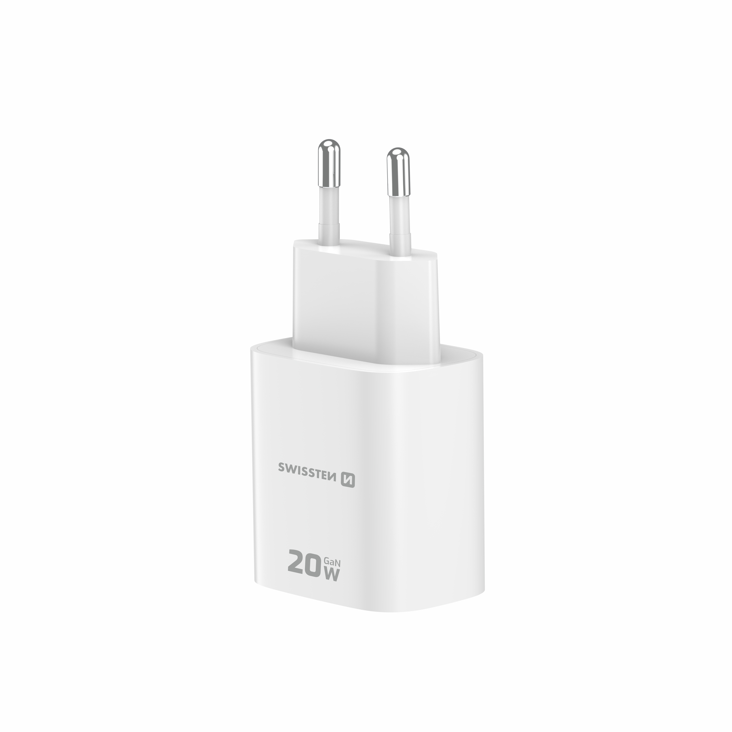 SWISSTEN EDGE GaN síťová nabíječka USB-C + USB-A 20W / 18W – Power Delivery a Quick Charge bílá