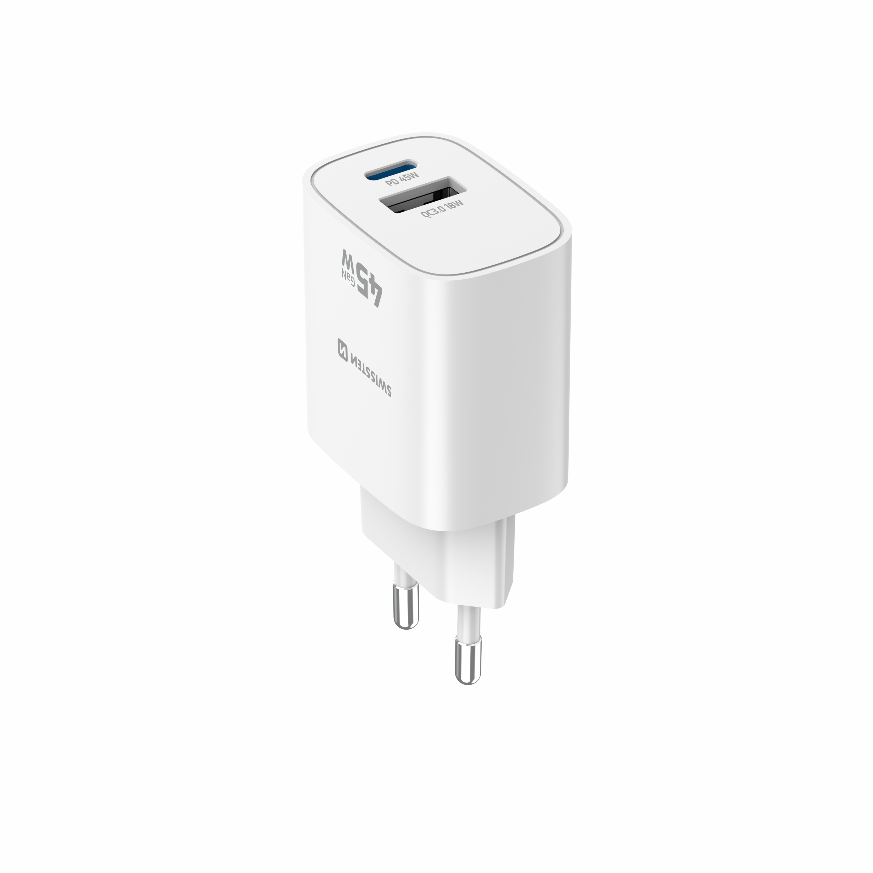 SWISSTEN EDGE GaN síťová nabíječka USB-C + USB-A 45W – Power Delivery i pro notebooky