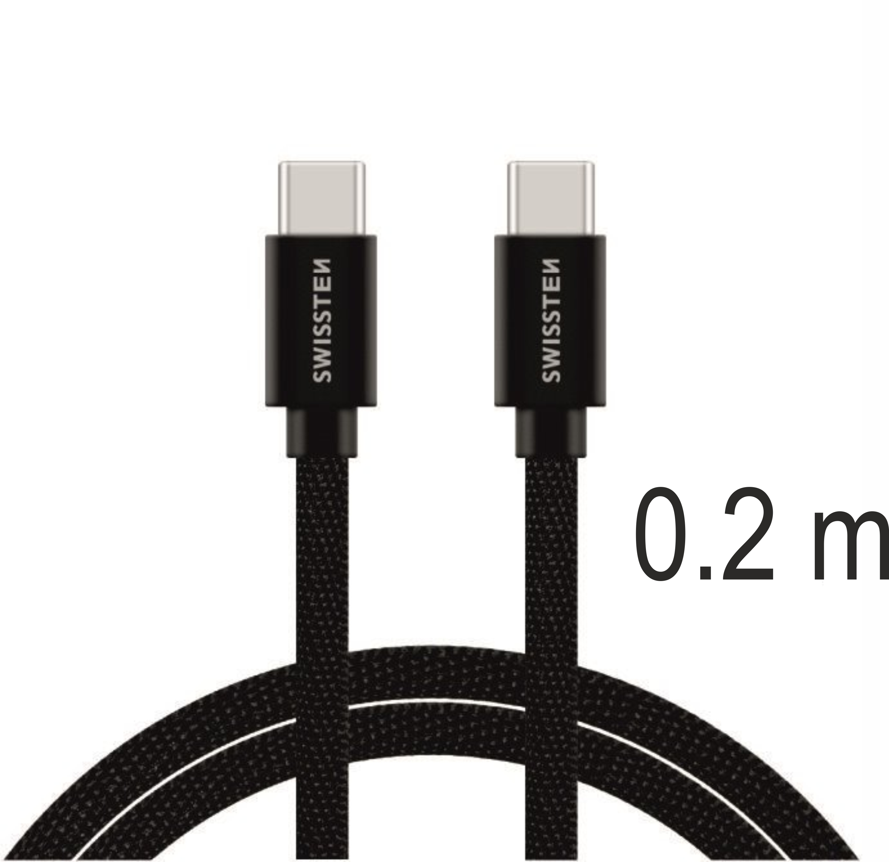 SWISSTEN Textilní datový kabel USB-C / USB-C 0,2m černý