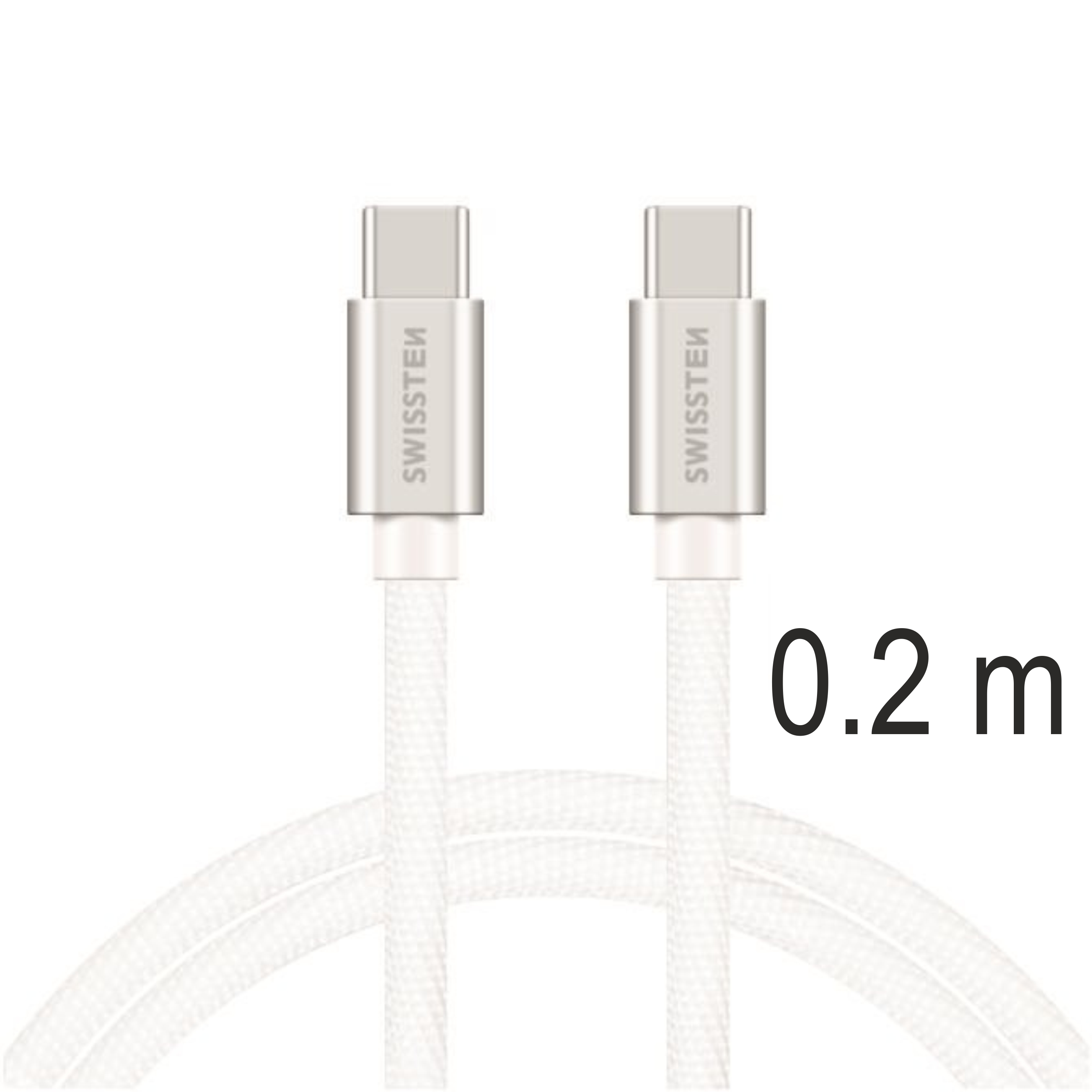 SWISSTEN Textilní datový kabel USB-C / USB-C 0,2m stříbrný