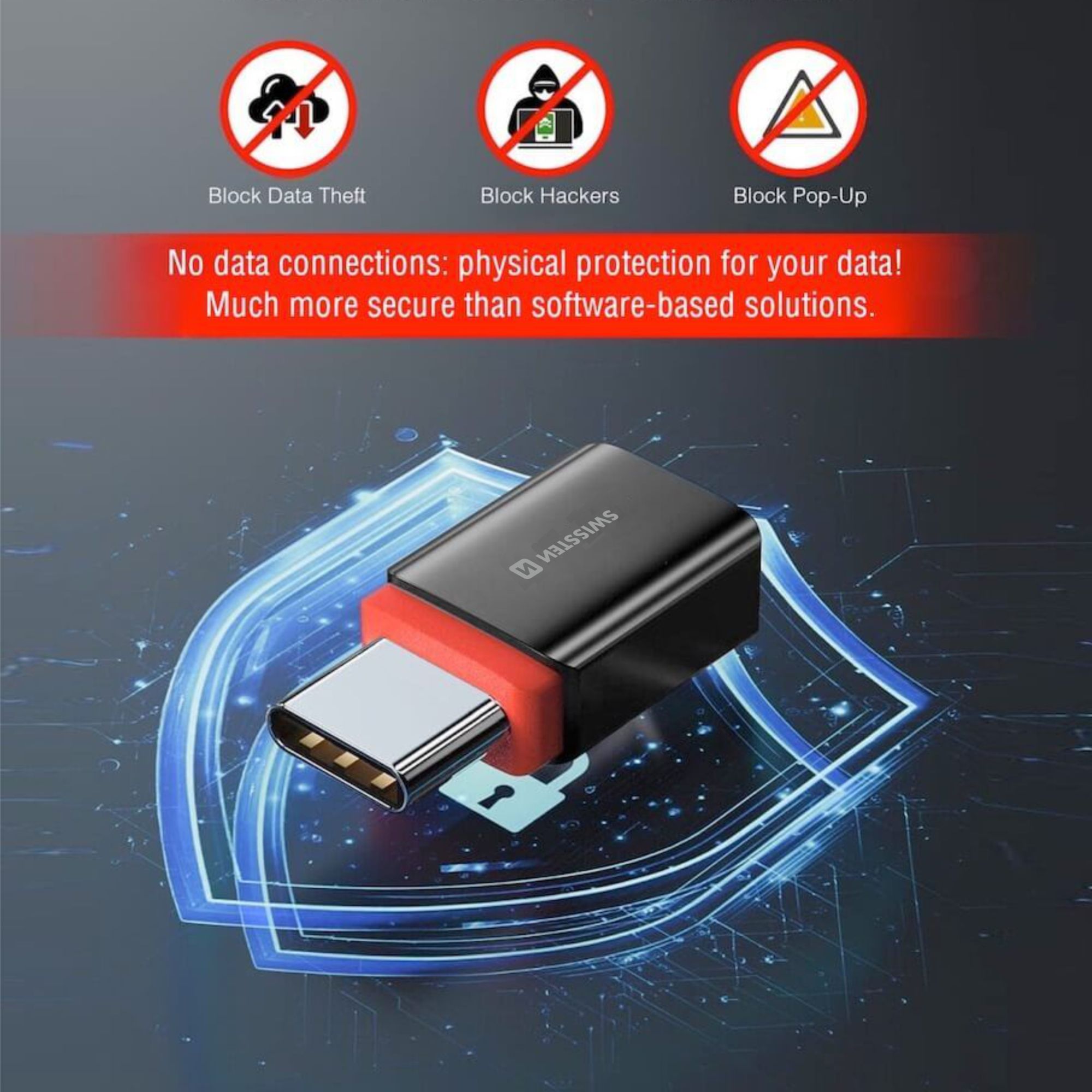 SWISSTEN DataGuard nabíjecí adaptér s blokací dat USB-C - USB-C černý