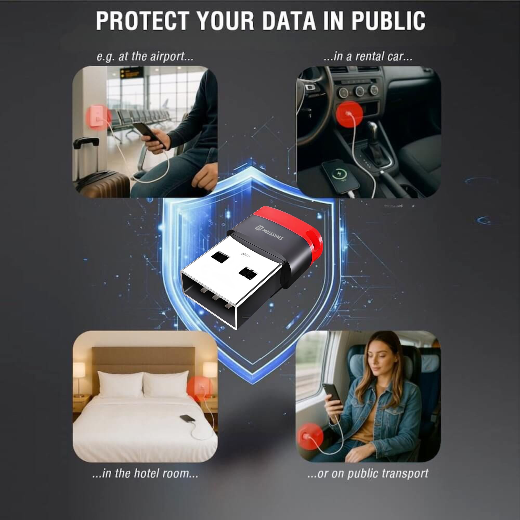 SWISSTEN DataGuard nabíjecí adaptér s blokací dat USB-A - USB-C černý