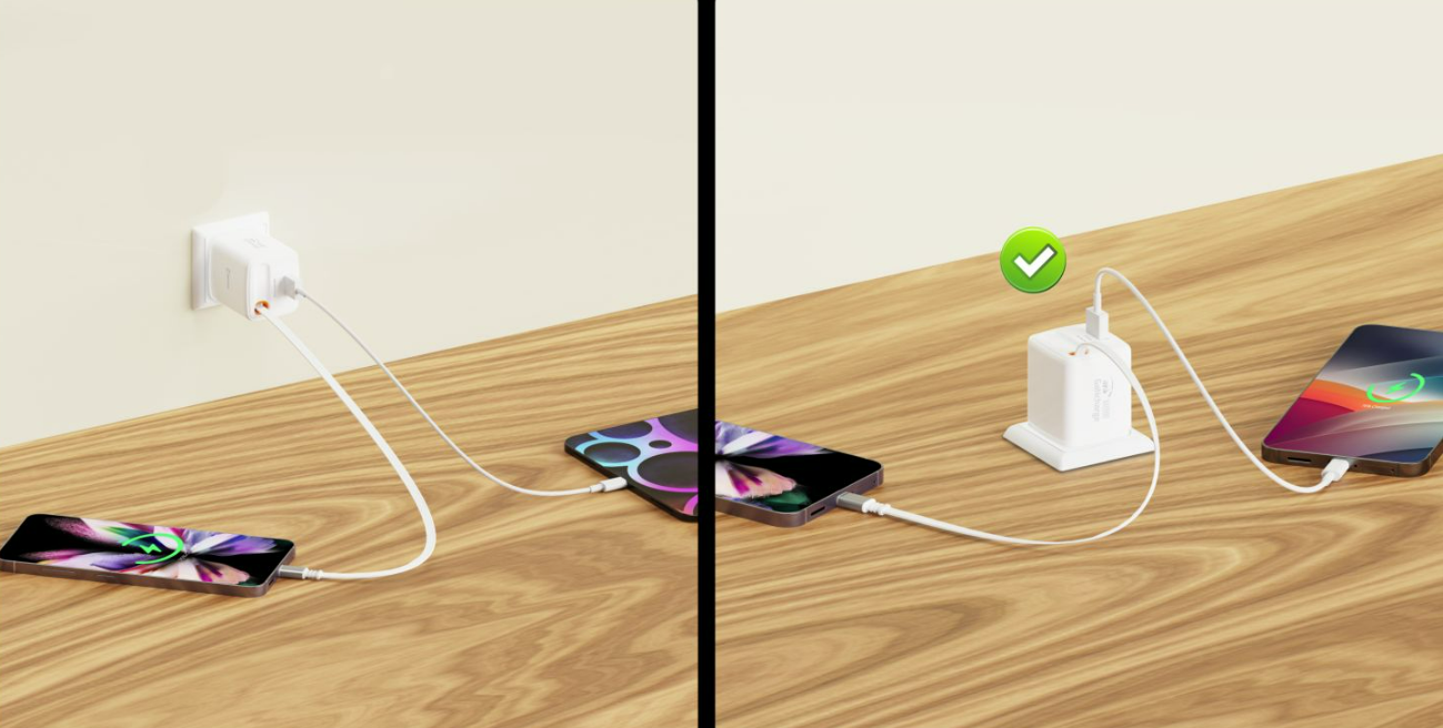 SWISSTEN Síťová nabíječka SlideCharge GaN 30W + USB-A 18W s výsuvným USB-C kabelem 0,75 m bílá