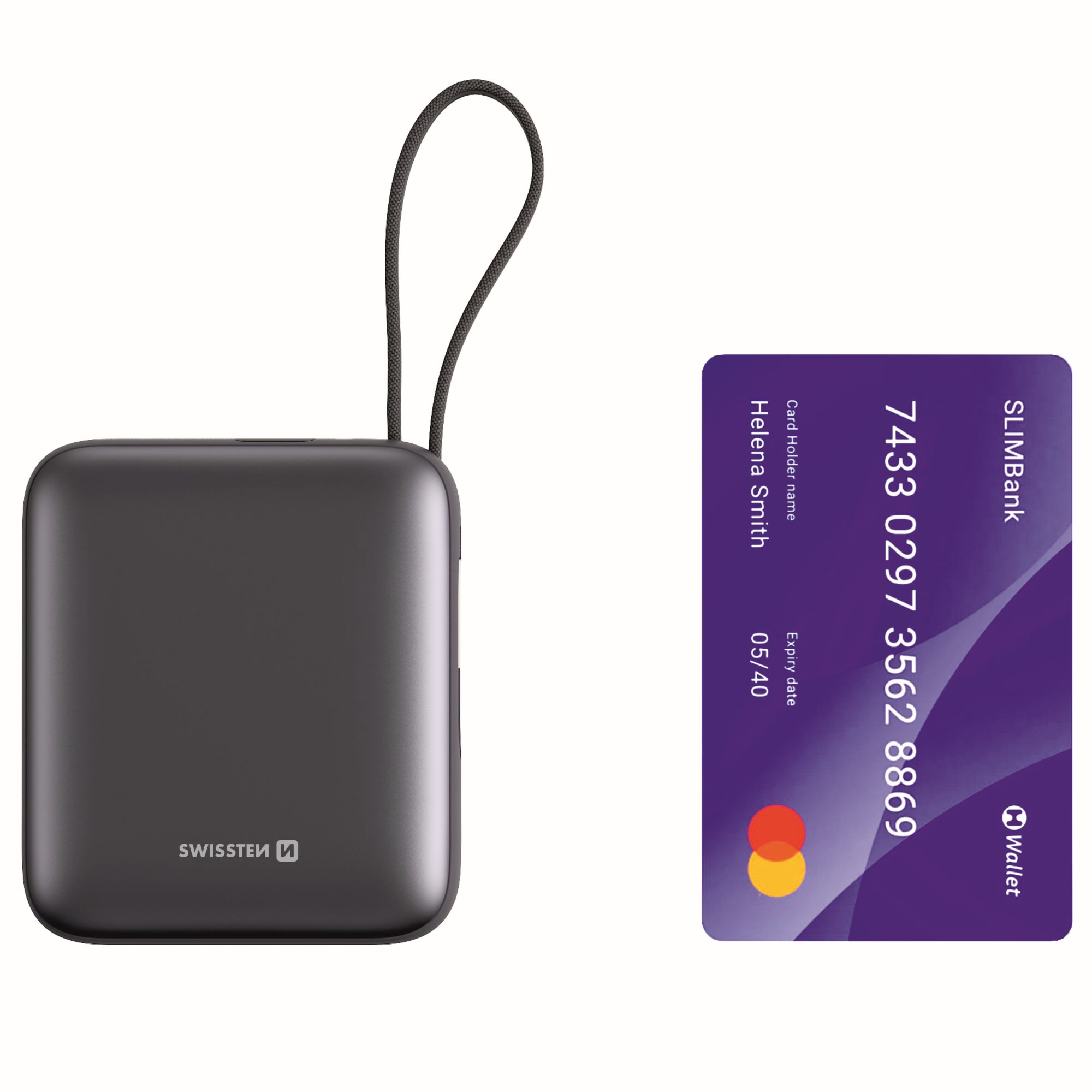 SWISSTEN Powerbanka Space 10000 mAh 35W s integrovaným USB-C kabelem stříbrná