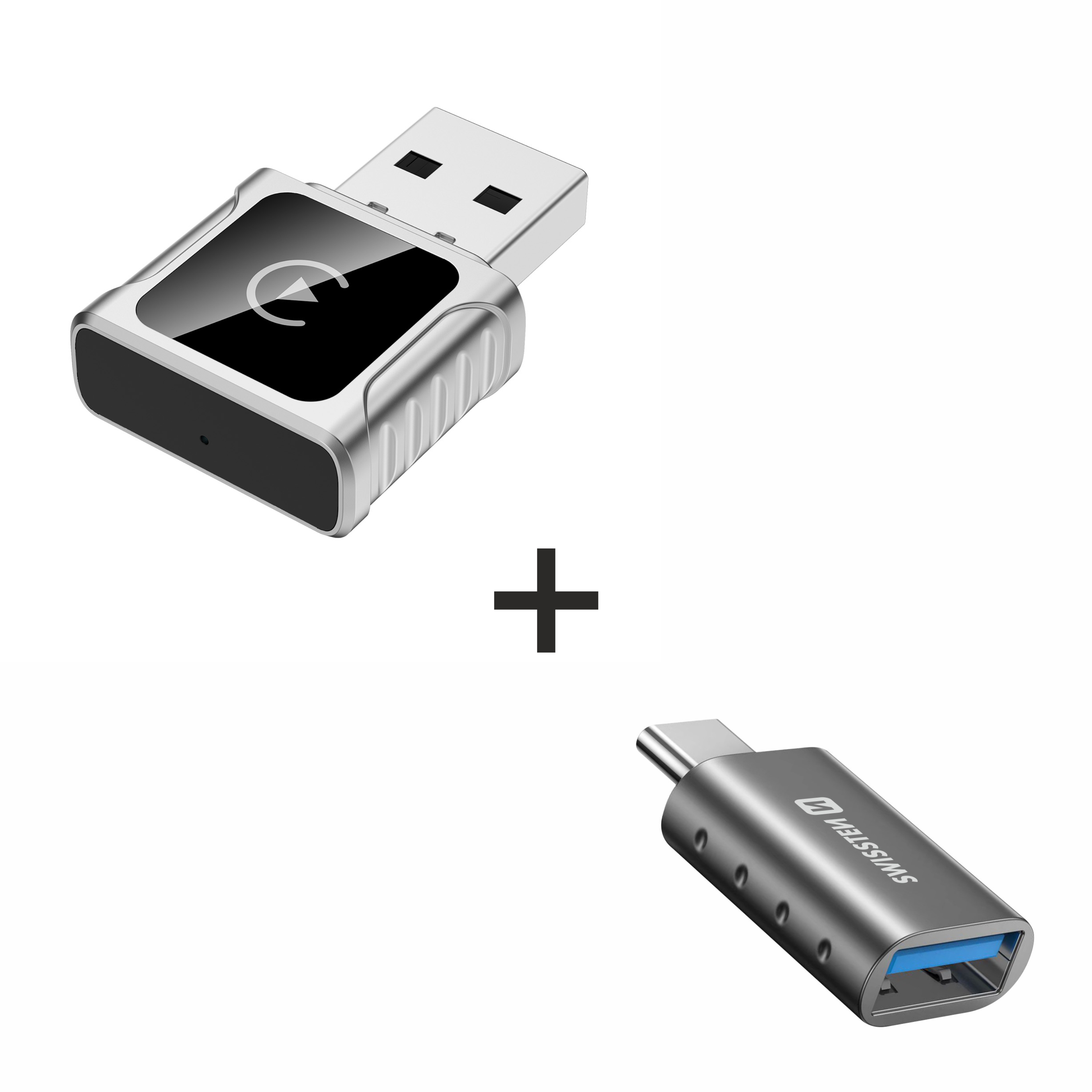 SWISSTEN CarLink adaptér pro bezdrátový Apple CarPlay a Android Auto + USB-A / USB-C adaptér