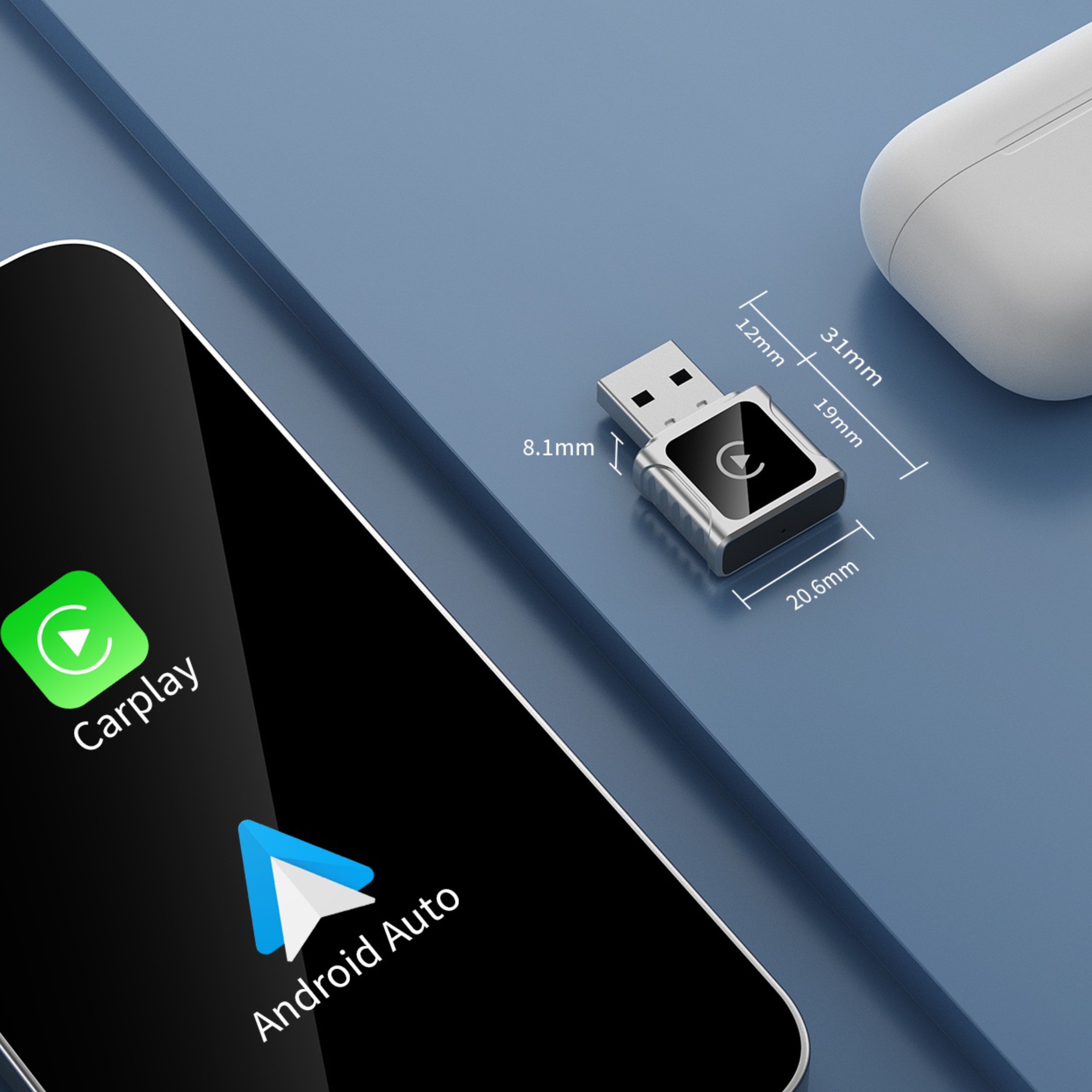 SWISSTEN CarLink adaptér pro bezdrátový Apple CarPlay a Android Auto + USB-A / USB-C adaptér