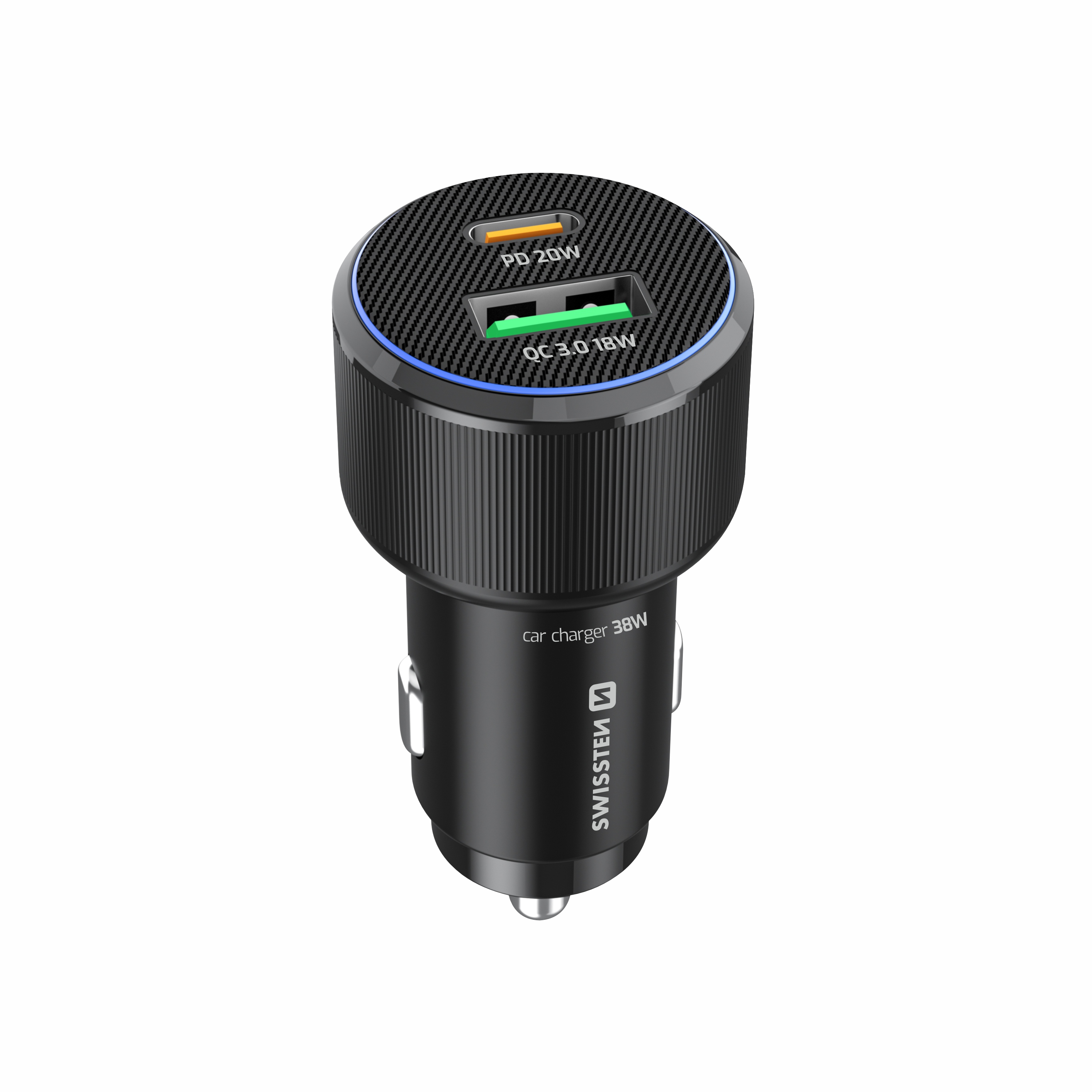 SWISSTEN Autonabíječka USB-C Power Delivery + USB-A Quick Charge 38W černá