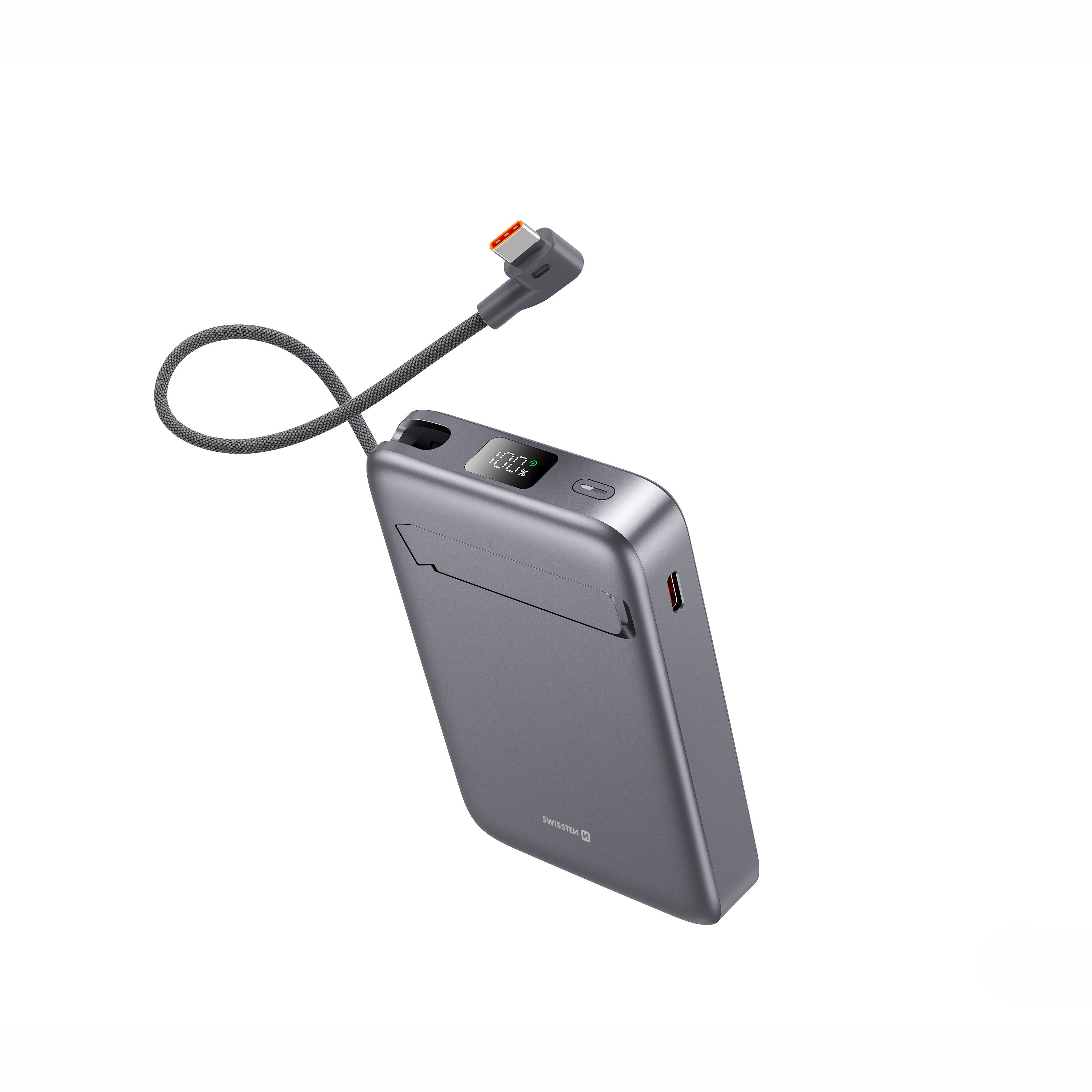 SWISSTEN Powerbanka MagSafe Qi2 10 000 mAh 15W s integrovaným USB-C kabelem černá