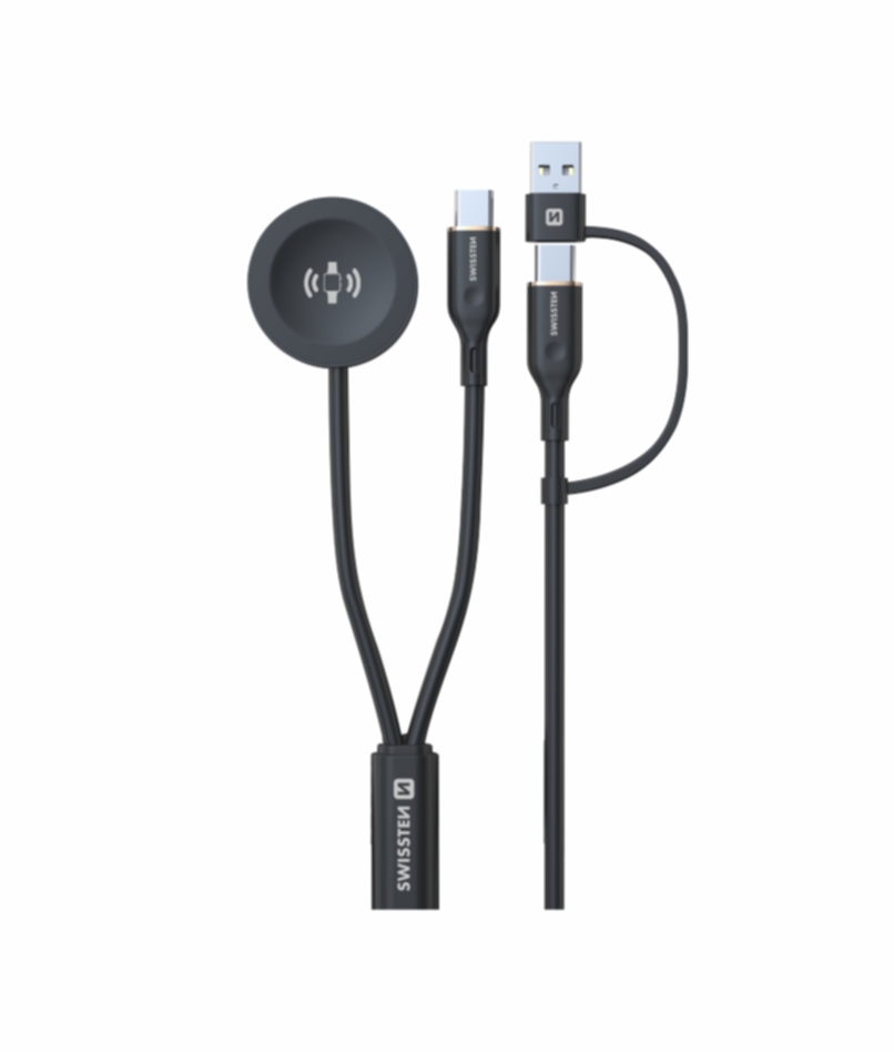 SWISSTEN Magnetický nabíjecí kabel - nabíječka 2v1 pro Samsung Galaxy Watch a USB-C - USB-C (USB-A) 1,2m černá