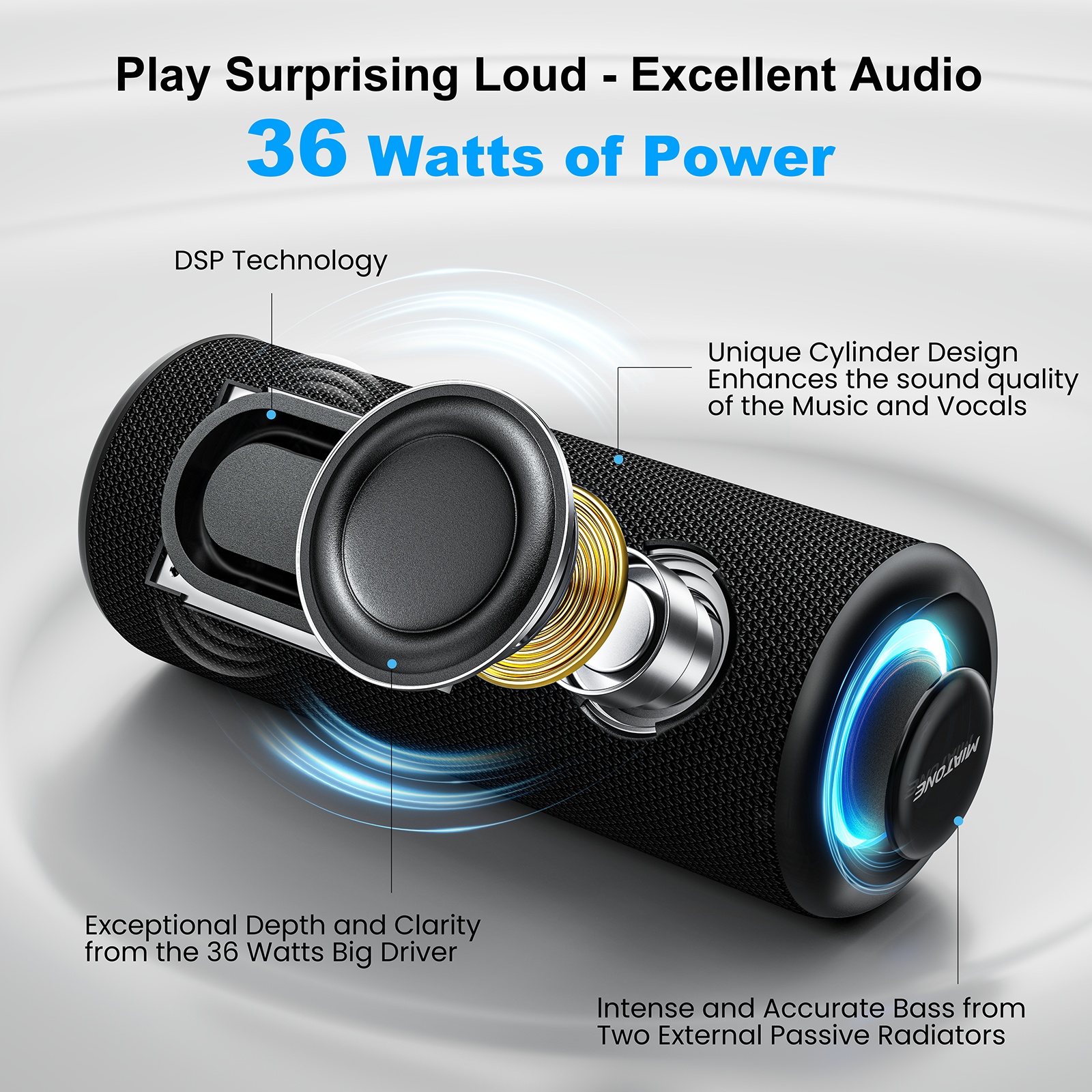 Miatone BOOMBOX PRO – voděodolný Bluetooth reproduktor IPX7 30 W s RGB podsvícením černý