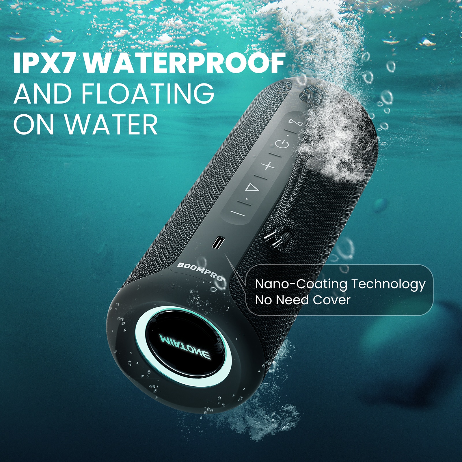 Miatone BOOMBOX PRO – voděodolný Bluetooth reproduktor IPX7 30 W s RGB podsvícením černý