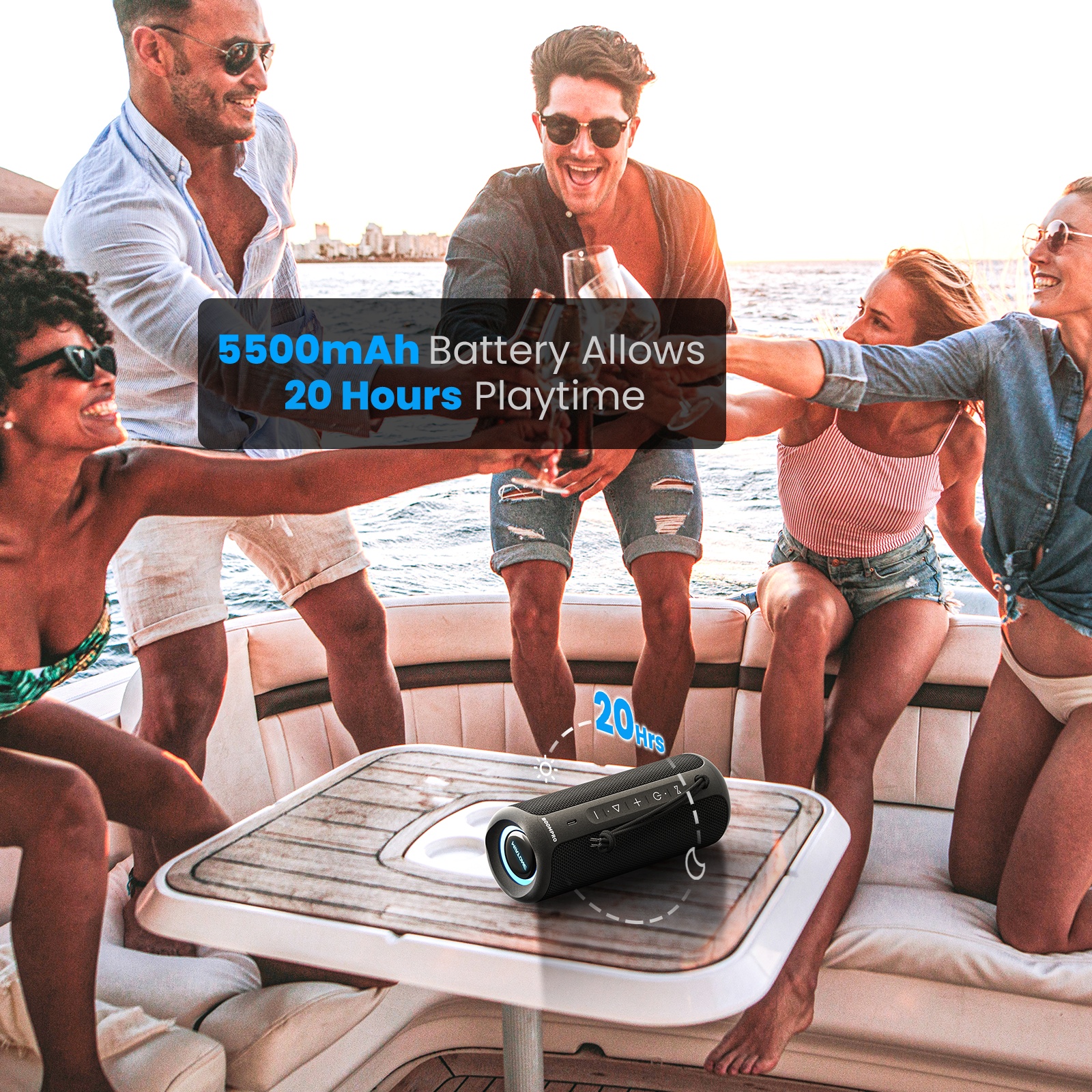 Miatone BOOMBOX PRO – voděodolný Bluetooth reproduktor IPX7 30 W s RGB podsvícením růžový