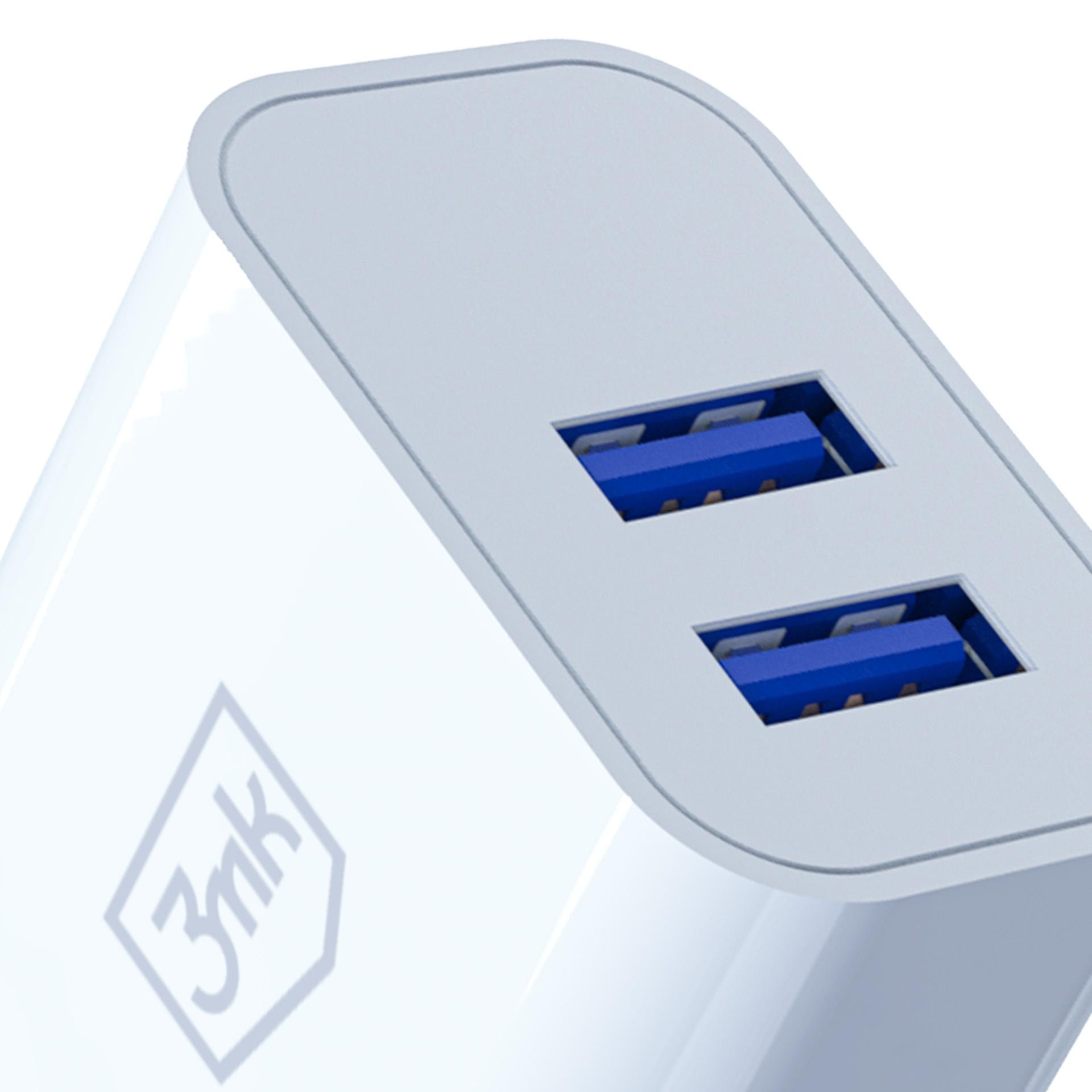 3mk FlowPower 10W 2.4A – síťová nabíječka 2× USB-A 10 W bílá