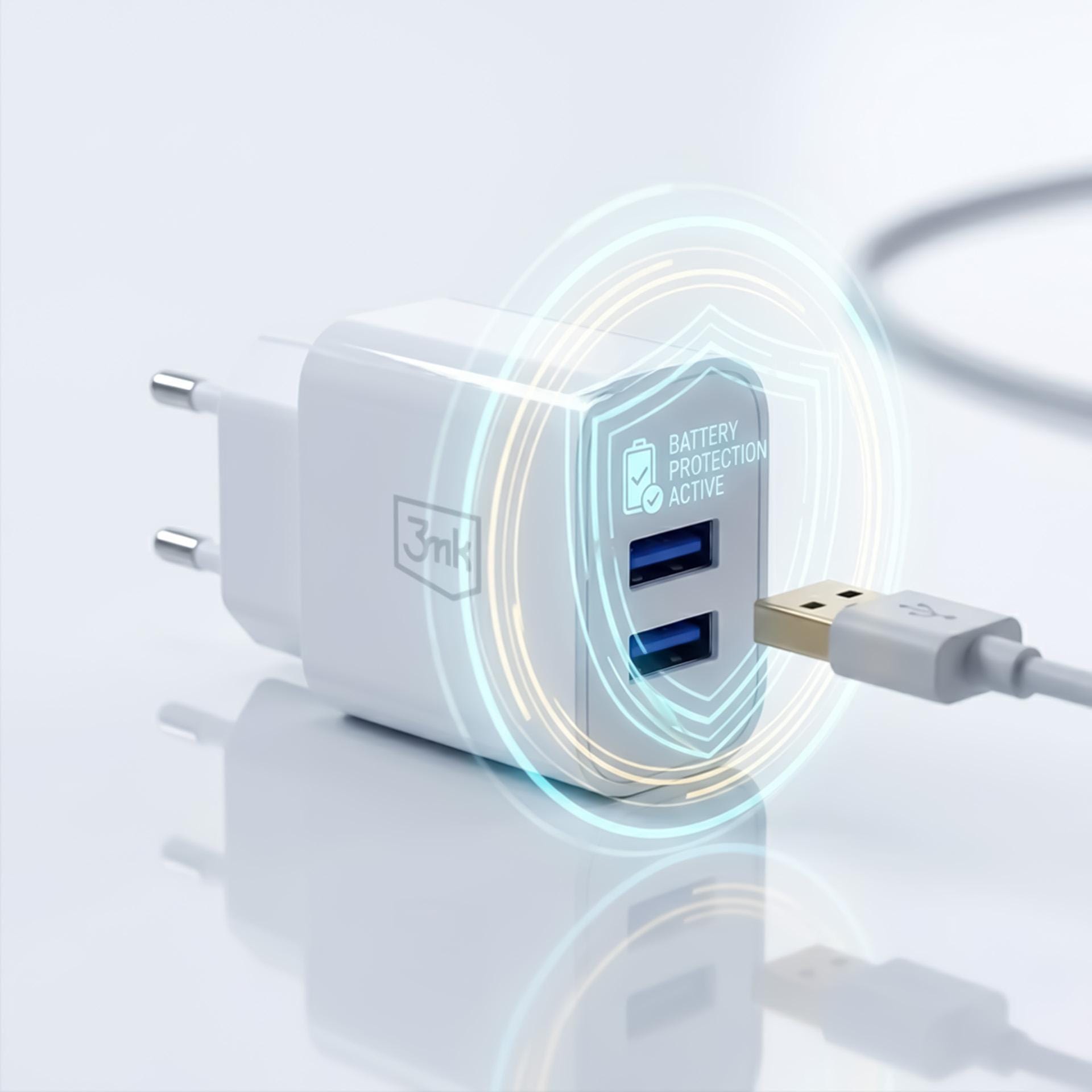 3mk FlowPower 10W 2.4A – síťová nabíječka 2× USB-A 10 W bílá