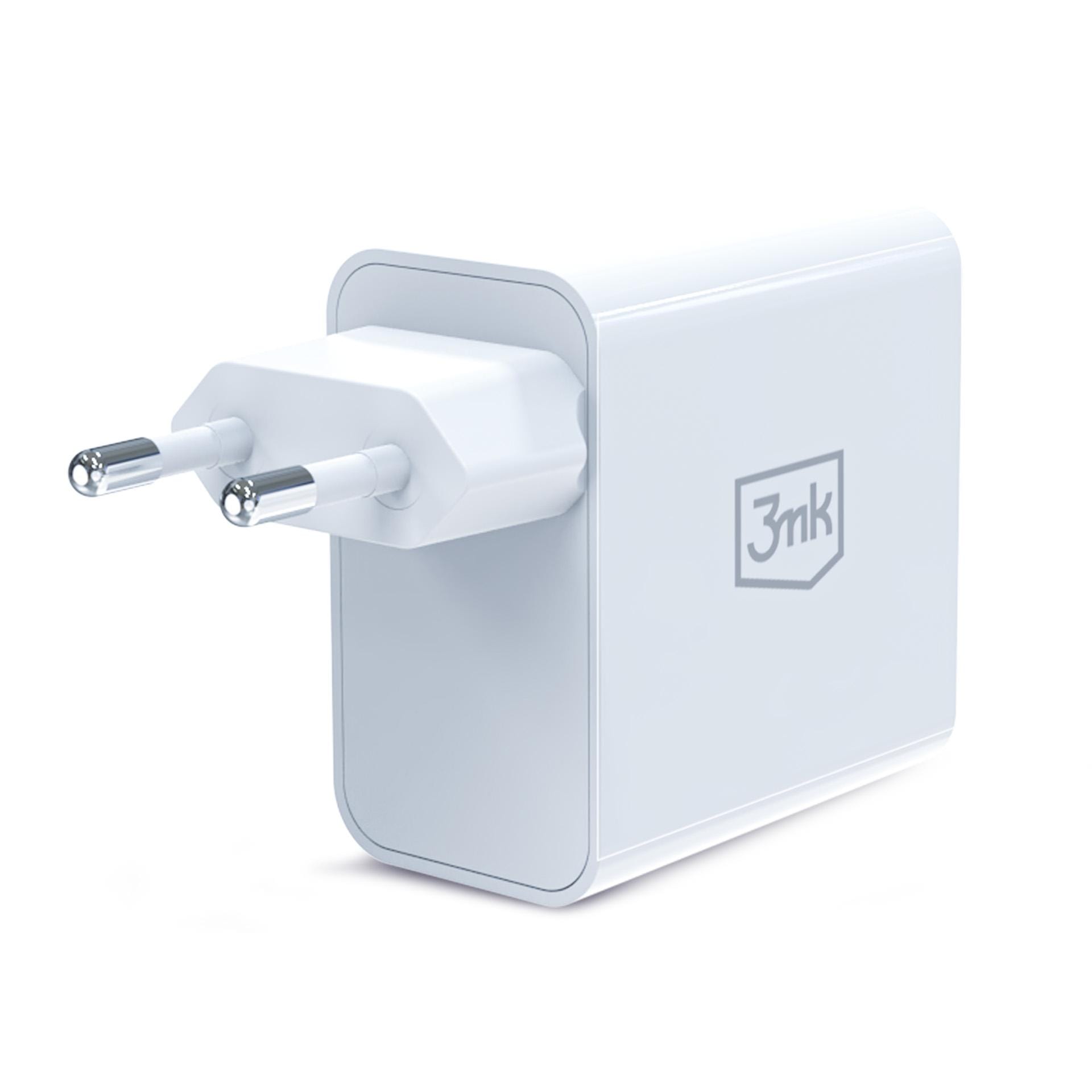 3mk FlowPower 45W – síťová nabíječka GaN 45 W USB-C PD 3.0 + USB-A QC 4.0 bílá