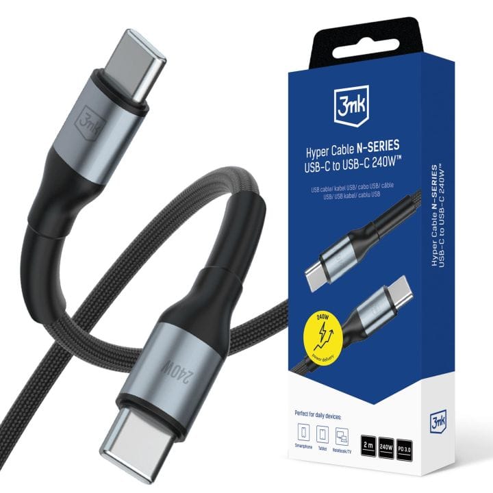 3mk Hyper Cable N-SERIES – USB-C / USB-C kabel 240 W 2 m černý