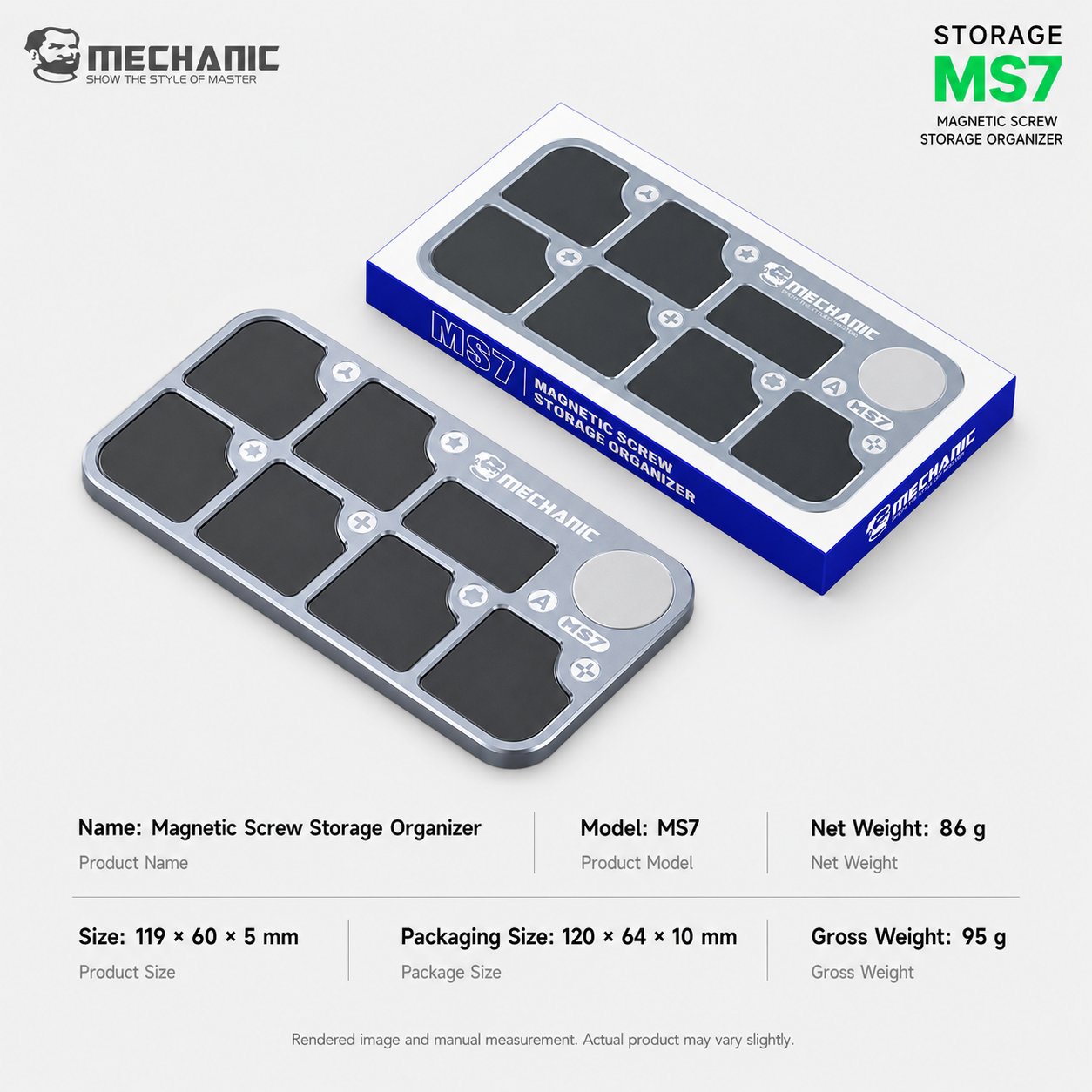 MECHANIC MS7 – aluminiová magnetická podložka - organizér na šroubky