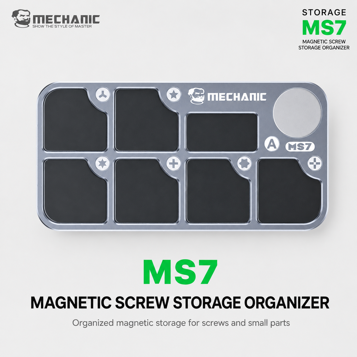 MECHANIC MS7 – aluminiová magnetická podložka - organizér na šroubky