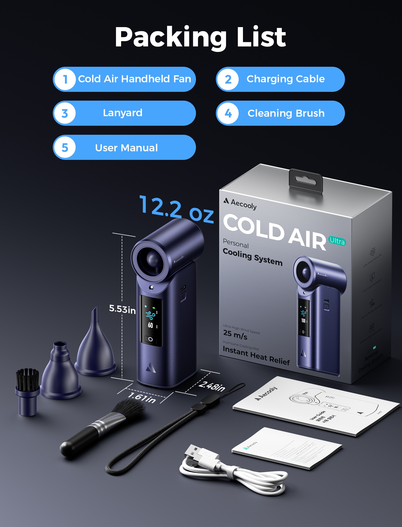 Aecooly rychlý ventilátor s vodní mlhou Cold Air Pro PM01 modrý