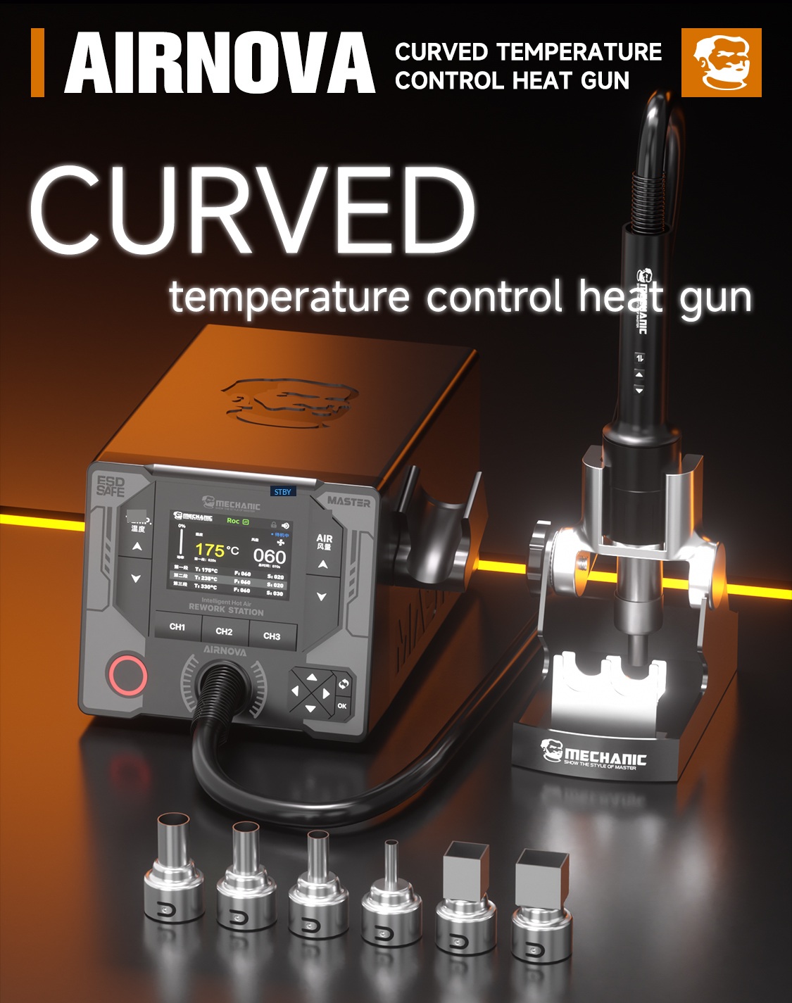MECHANIC AIR NOVA 1200W – Profesionální horkovzdušná pájecí stanice Hot Air s inteligentní regulací teploty