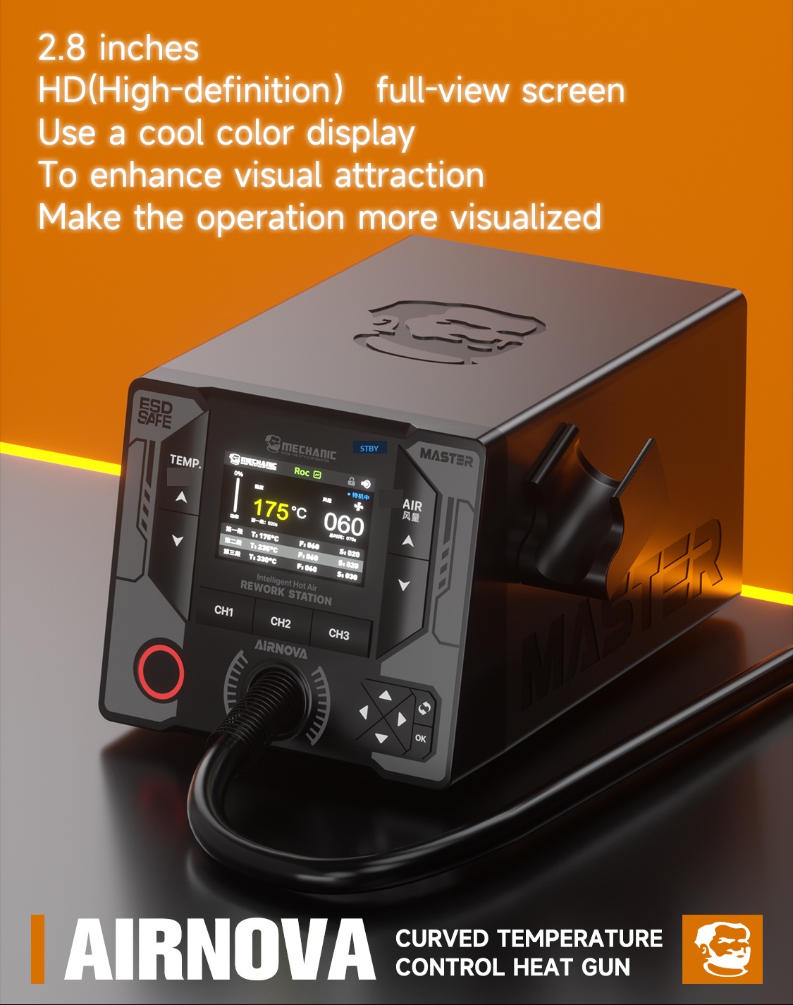 MECHANIC AIR NOVA 1200W – Profesionální horkovzdušná pájecí stanice Hot Air s inteligentní regulací teploty