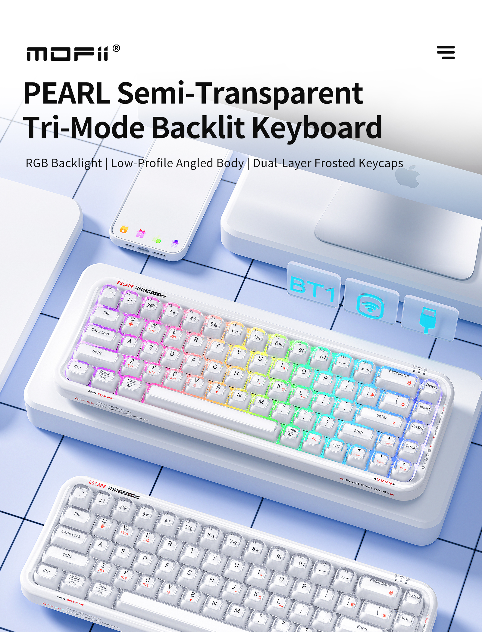 Mofii kompaktní bezdrátová RGB klávesnice Pearl SK-711CTM bílá