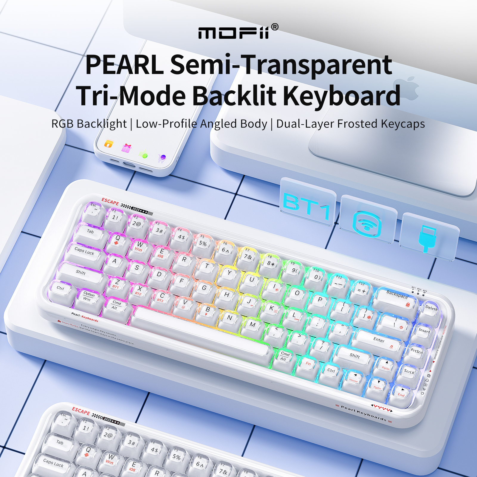 Mofii kompaktní bezdrátová RGB klávesnice Pearl SK-711CTM bílá