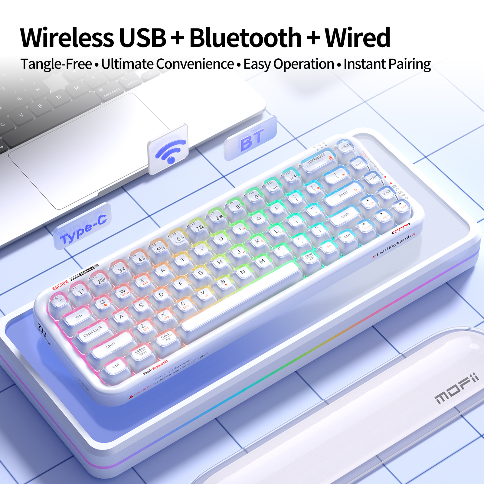 Mofii kompaktní bezdrátová RGB klávesnice Pearl SK-711CTM bílá