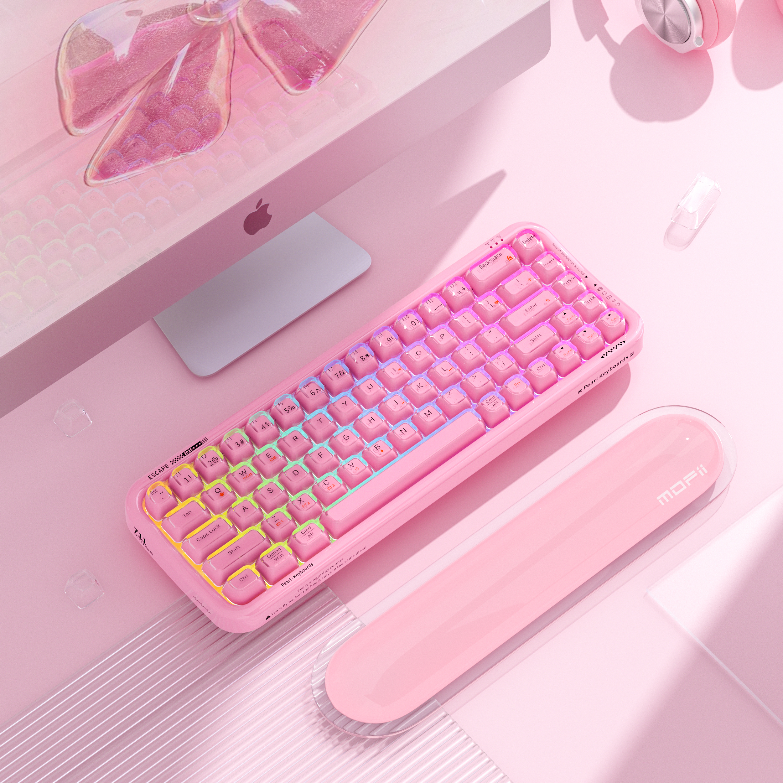Mofii kompaktní bezdrátová RGB klávesnice Pearl SK-711CTM růžová