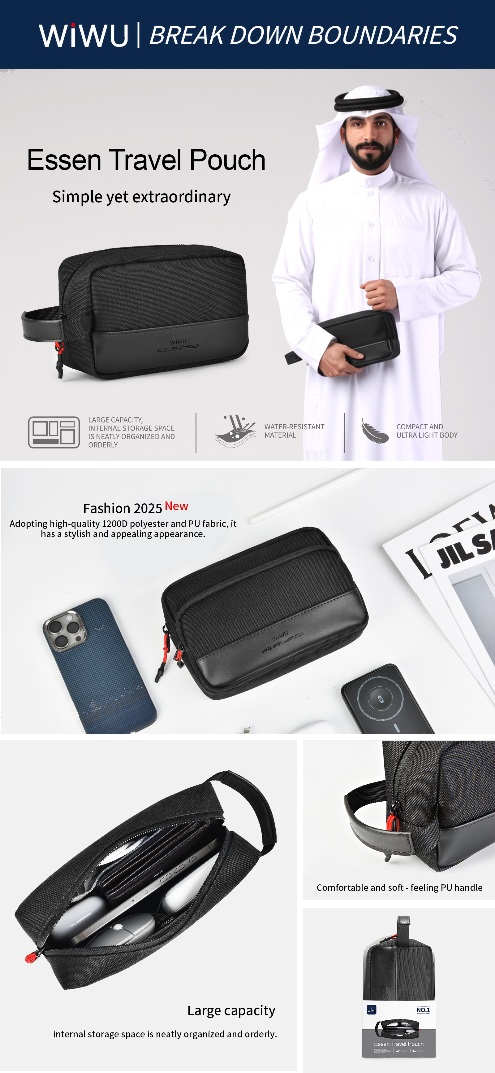 WiWU Essen Travel Pouch cestovní organizér na kabely a příslušenství černý