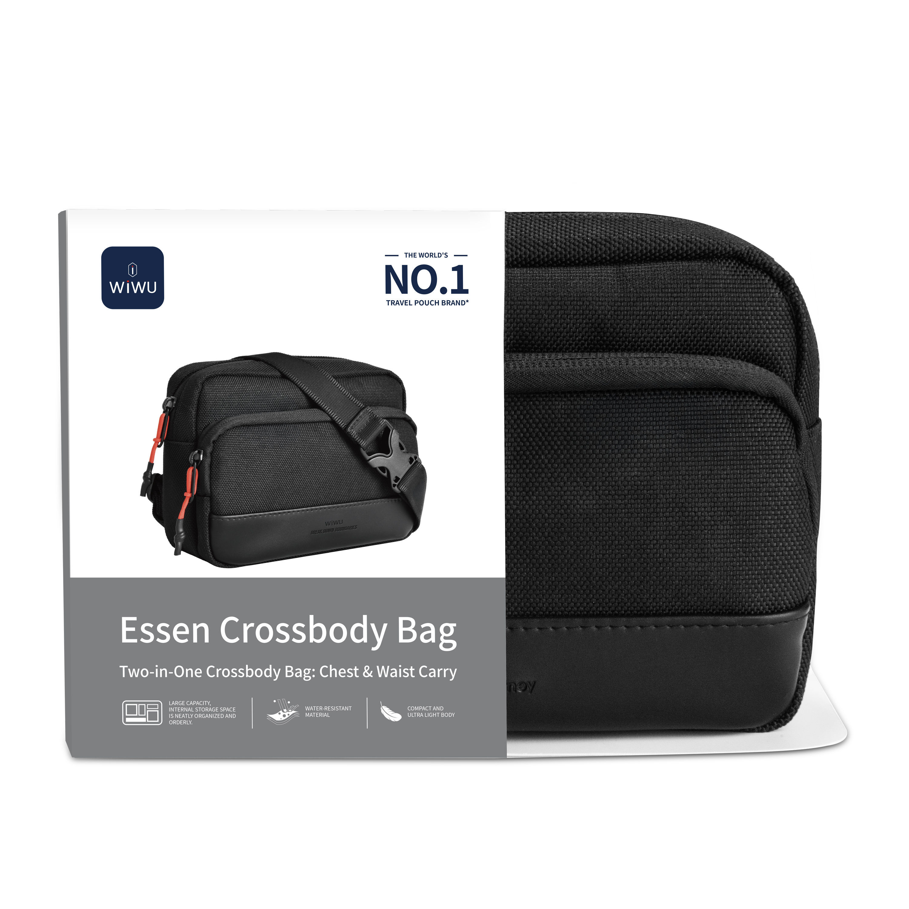 WiWU Essen 2 in 1 Crossbody Bag městská taška přes rameno 20 × 14 × 6 cm černá