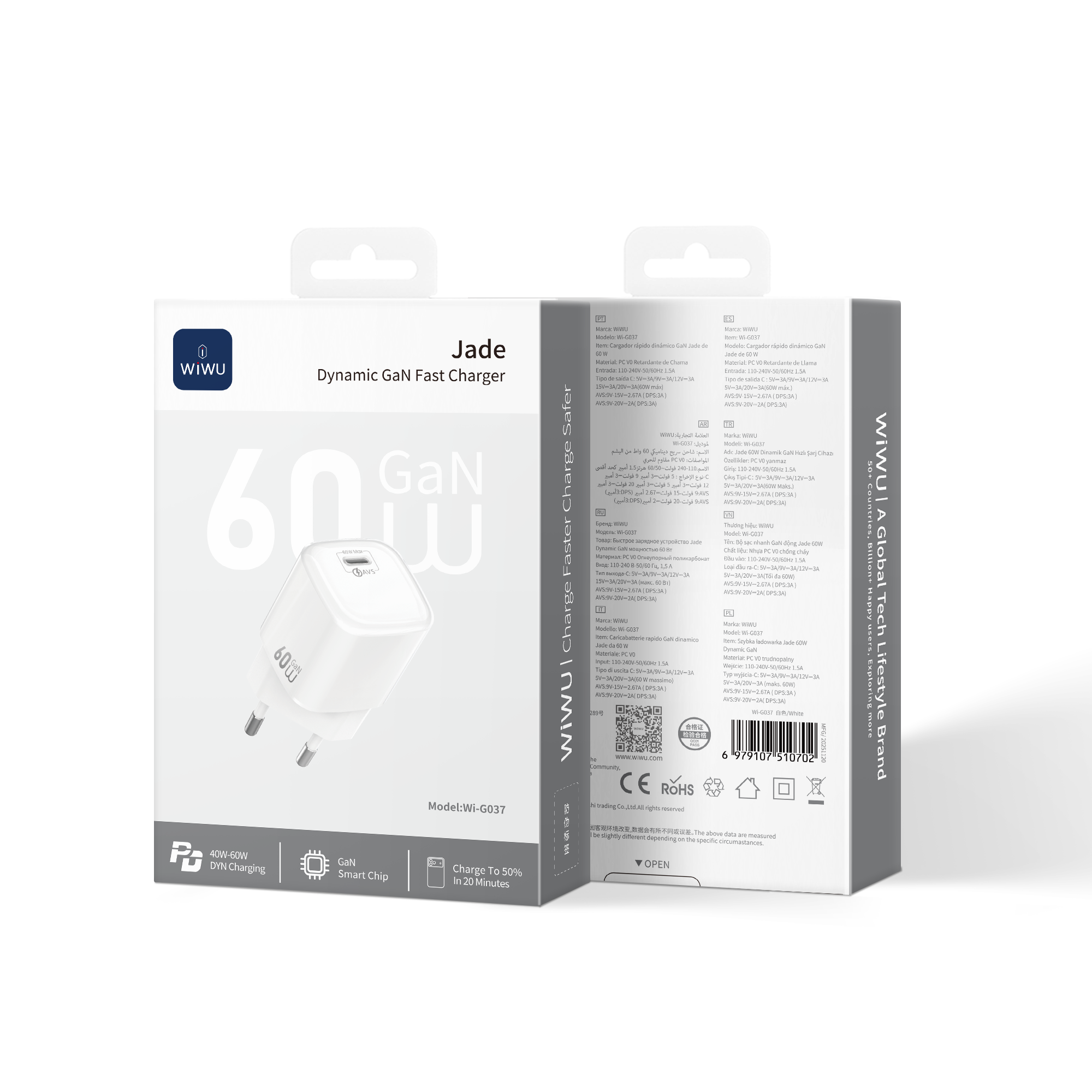 WiWU Jade Wi-G037 60 W GaN AVS USB-C síťová nabíječka EU bílá