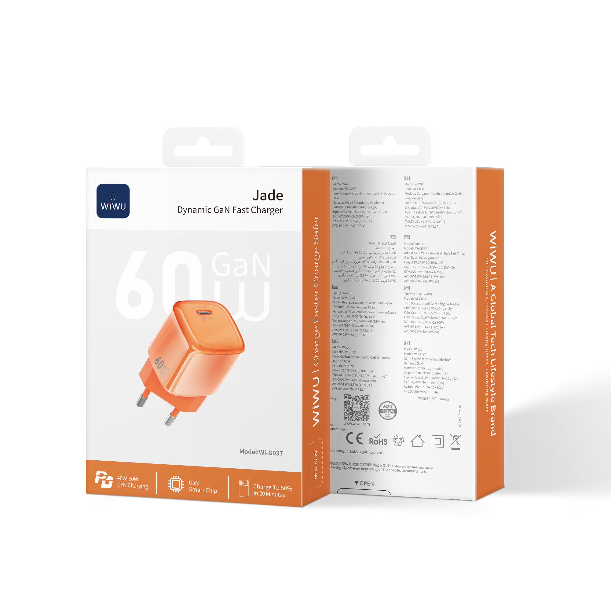 WiWU Jade Wi-G037 60 W GaN AVS USB-C síťová nabíječka EU oranžová