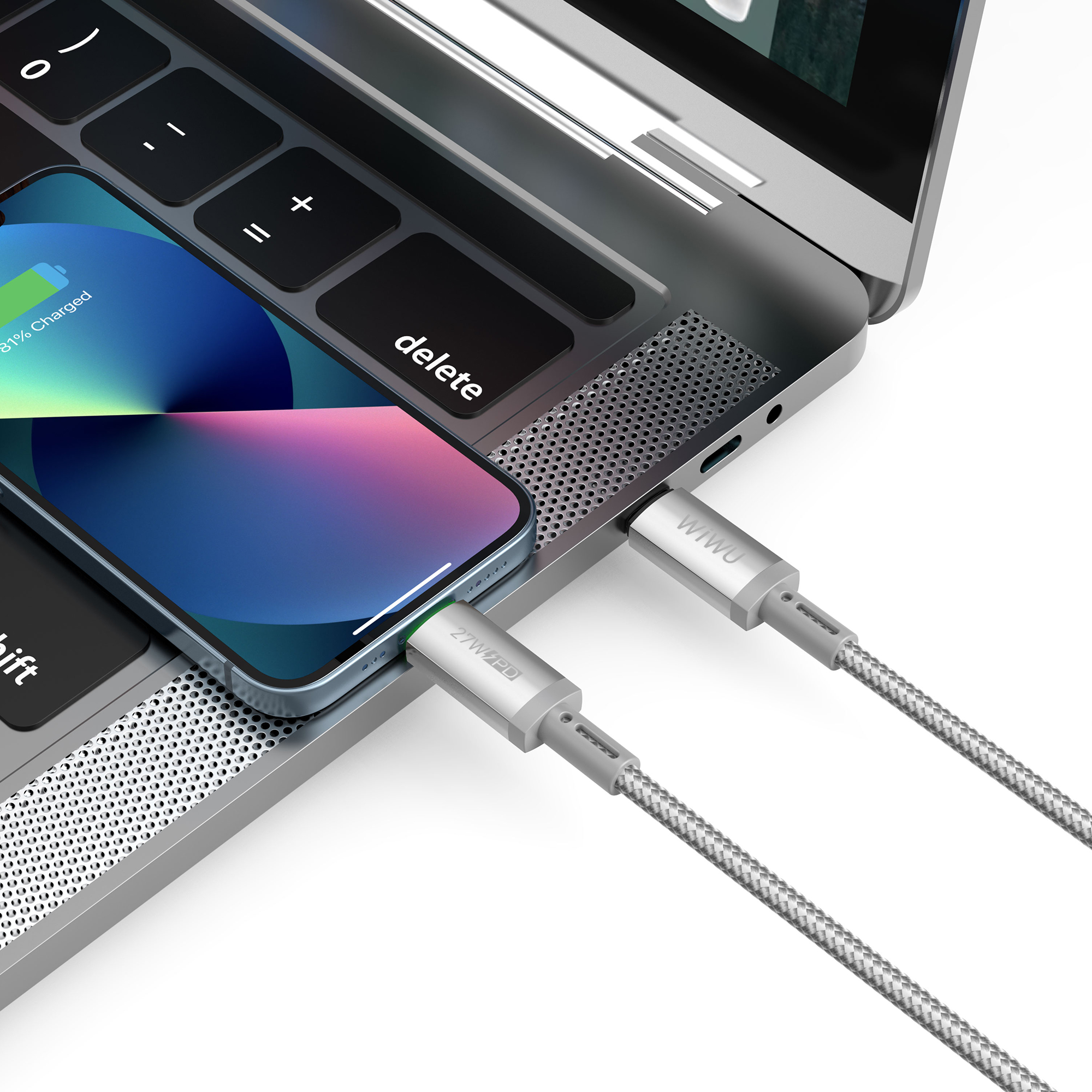 WiWU Maglink Wi-C083 magnetický kabel USB-C / Lightning 27 W 1 m šedý