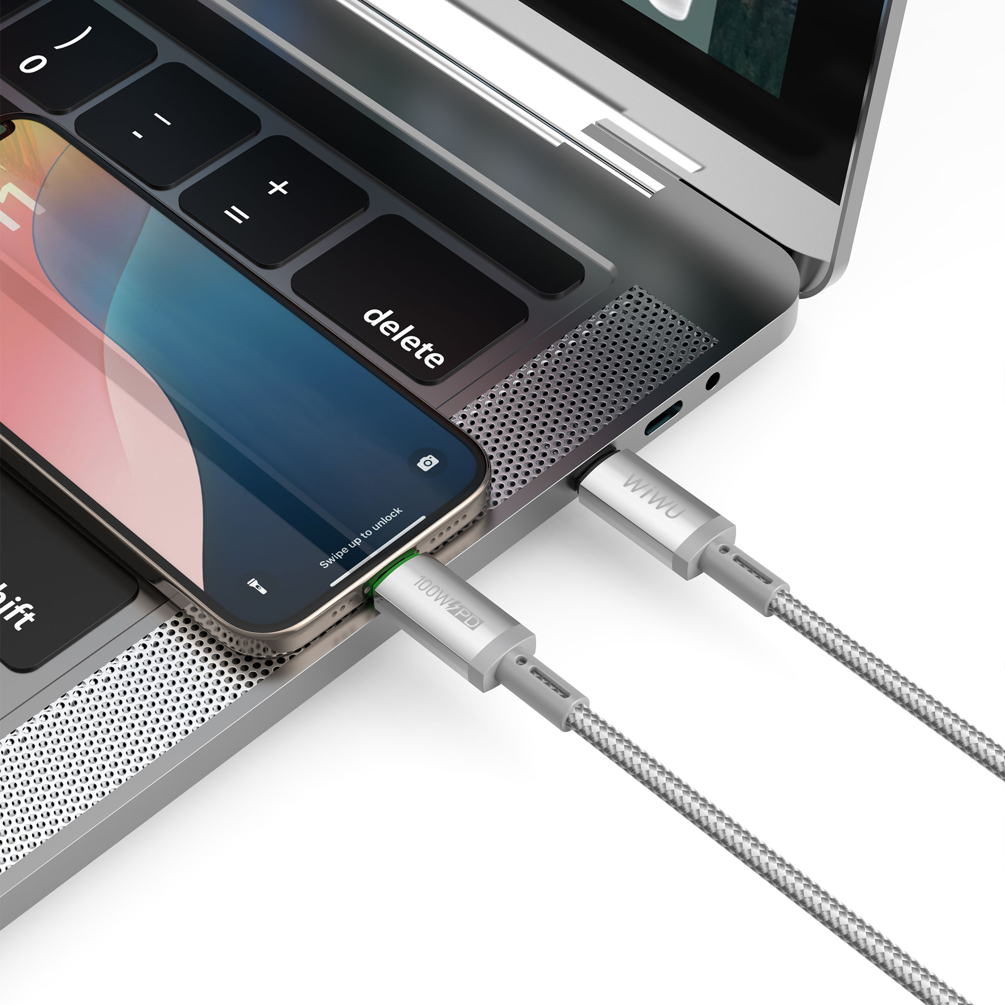 WiWU Maglink Wi-C084 magnetický kabel USB-C / USB-C 100 W 1 m šedý