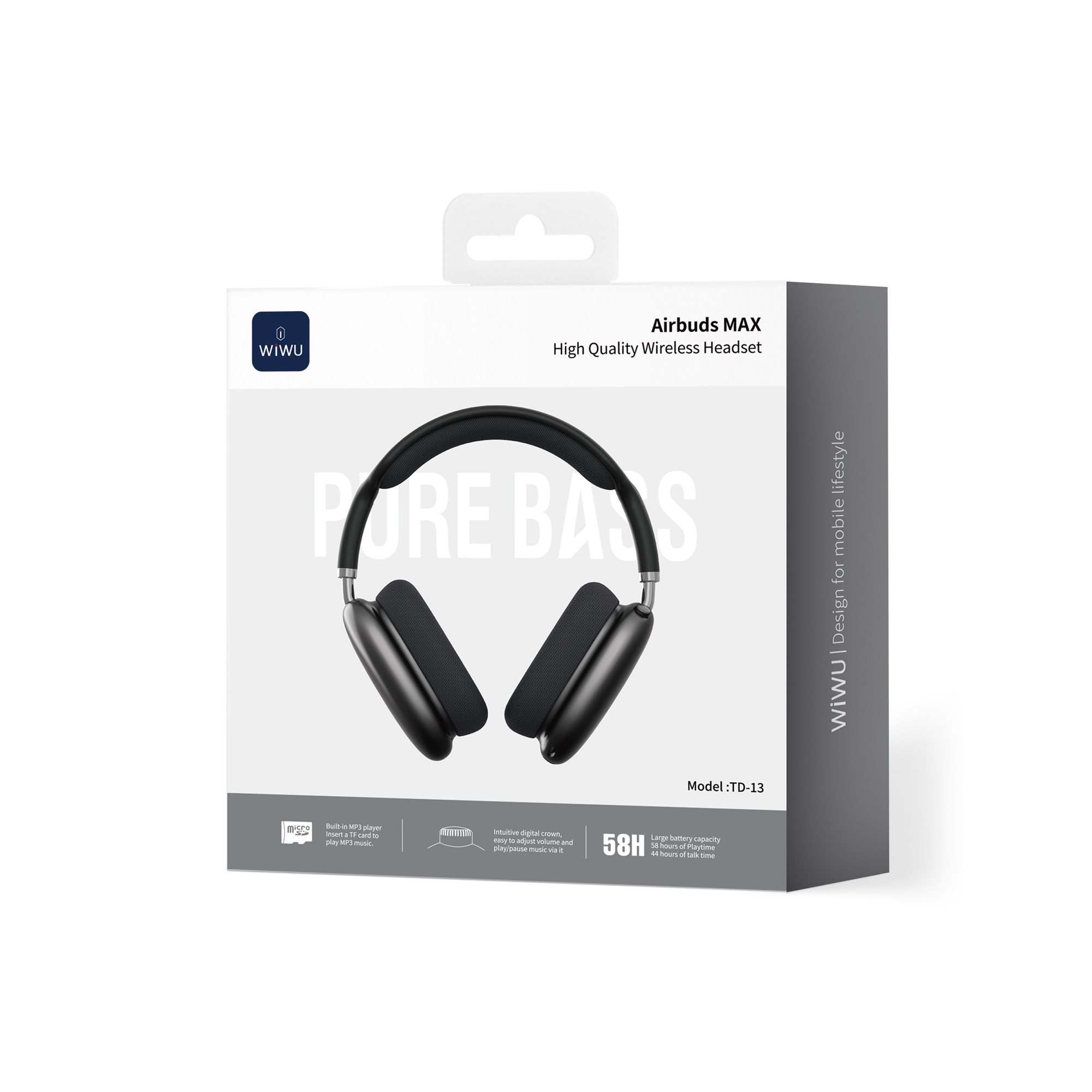 WiWU Airbuds MAX TD-13 bezdrátová náhlavní sluchátka černá