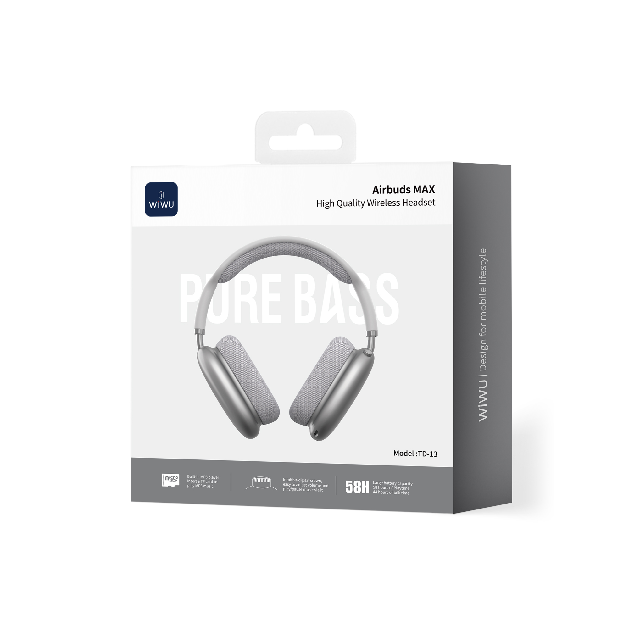 WiWU Airbuds MAX TD-13 bezdrátová náhlavní sluchátka stříbrná