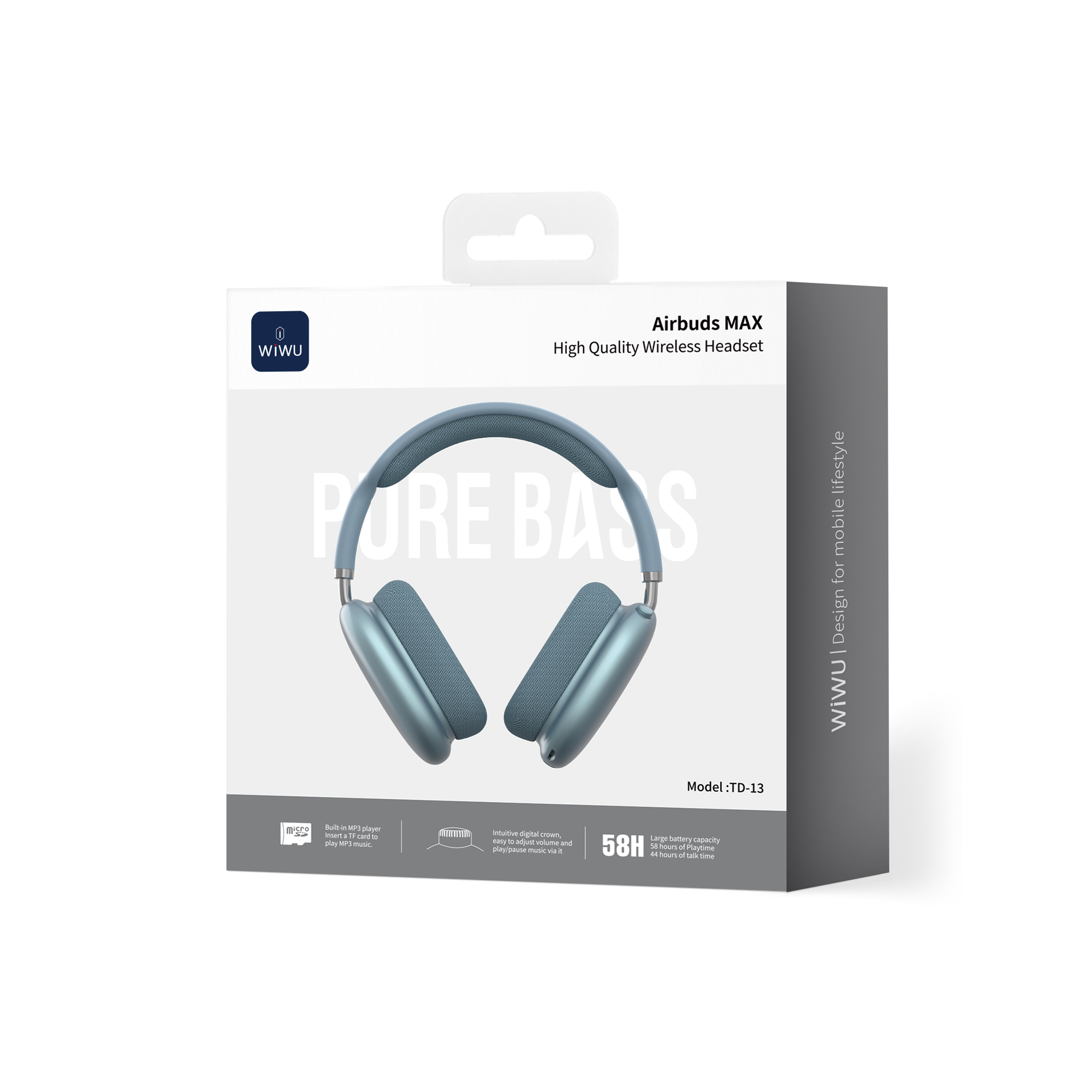 WiWU Airbuds MAX TD-13 bezdrátová náhlavní sluchátka modrá