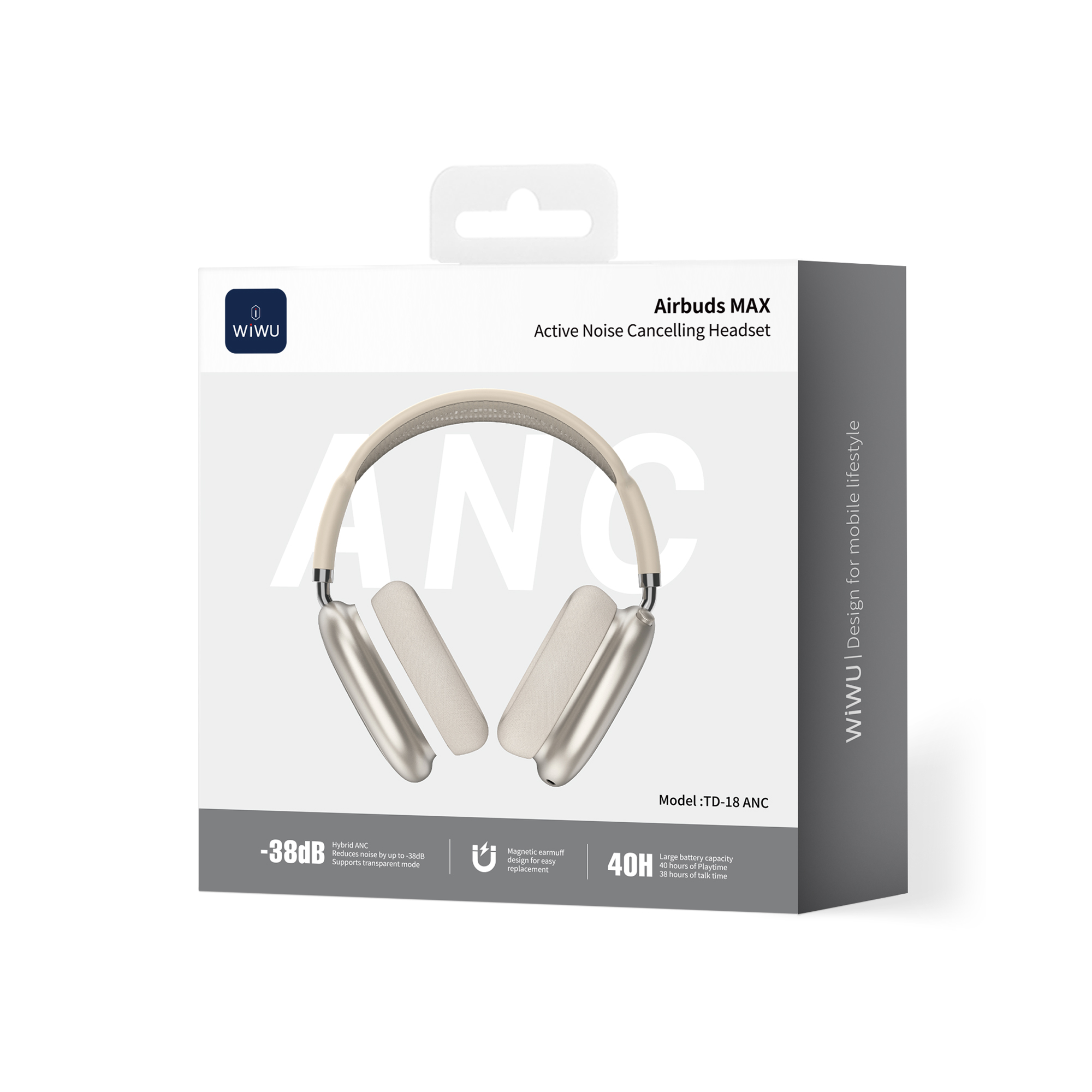 WiWU Airbuds MAX TD-18 ANC bezdrátová náhlavní sluchátka zlatá