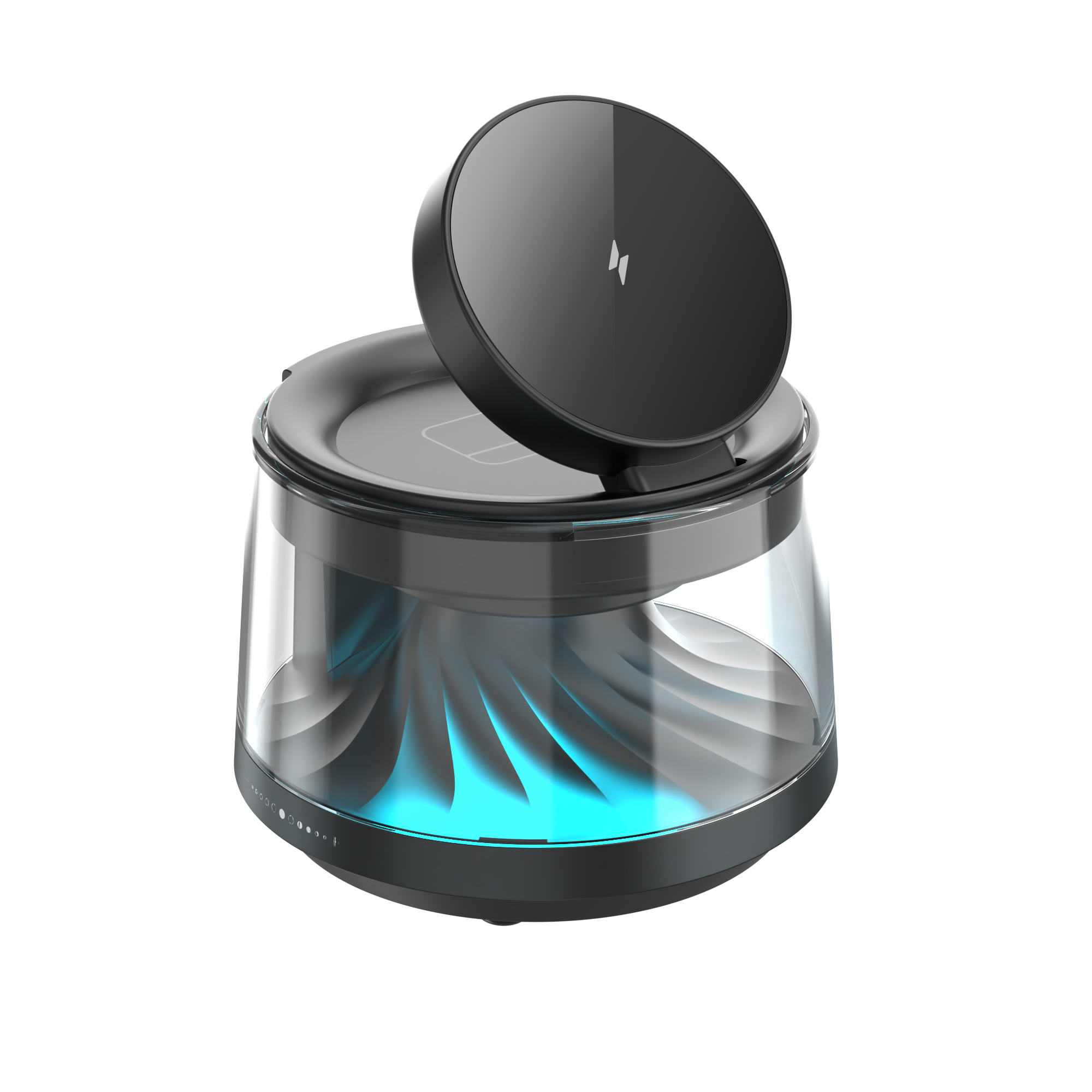 WiWU Flow Wi-W039 bezdrátová nabíjecí stanice 5v1 s LED lampou a Bluetooth reproduktorem černá
