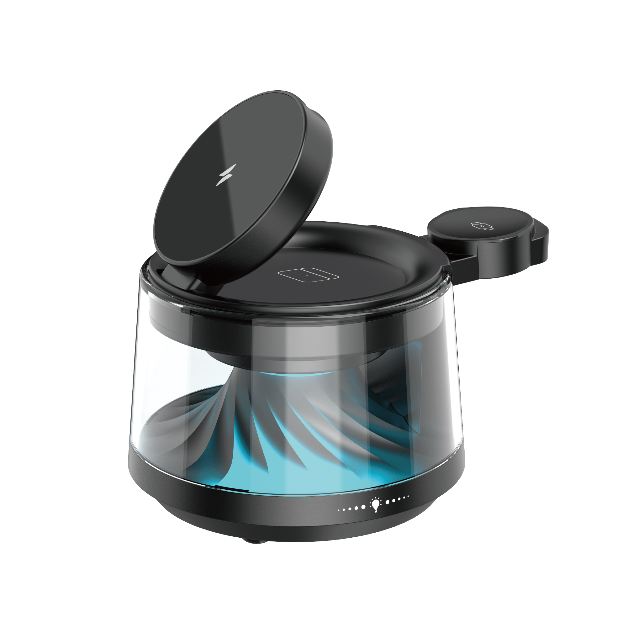 WiWU Flow Wi-W039 bezdrátová nabíjecí stanice 5v1 s LED lampou a Bluetooth reproduktorem černá