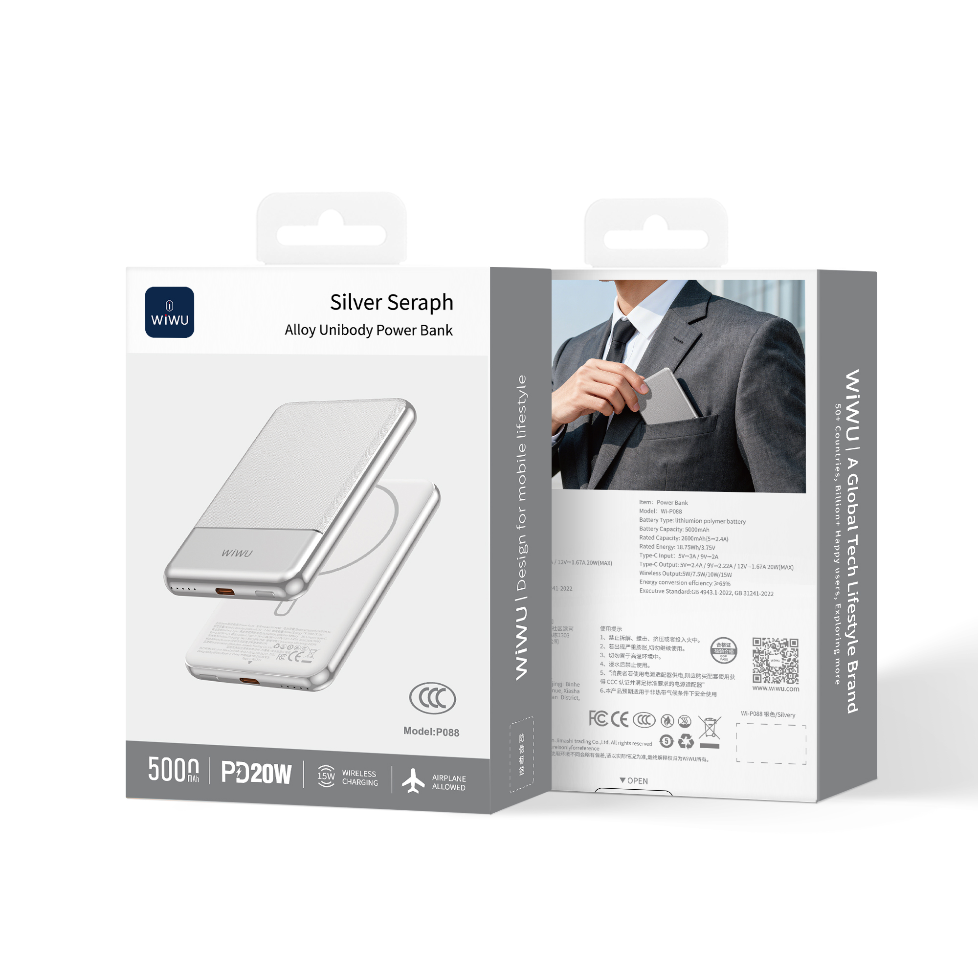 WiWU Seraph Alloy Wi-P088 magnetická powerbanka 5000 mAh 20 W stříbrná