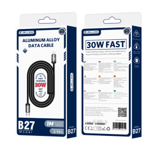 JELLICO kabel - B27 USB-C / Lightning 30W PD opletený 1m černý
