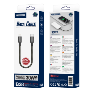 JELLICO B28 USB kabel USB-C / Lightning 30W PD černý – Odolný a výkonný kabel pro rychlé nabíjení